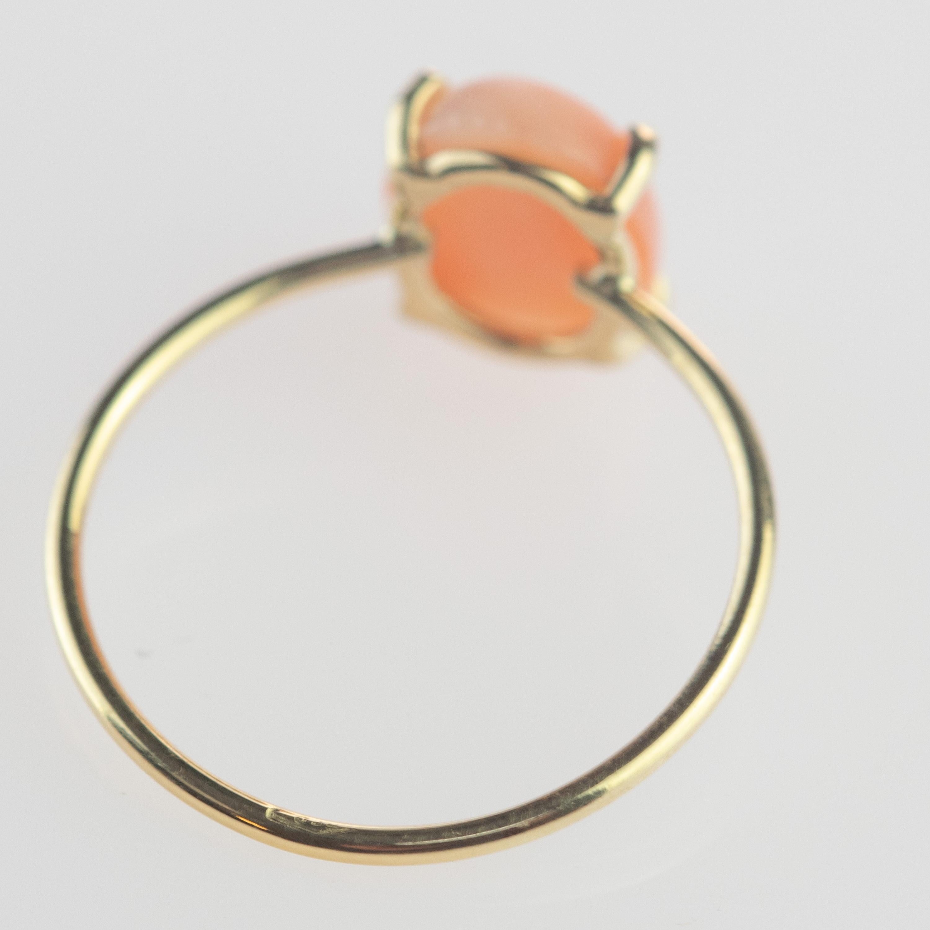 Intini Jewels 18 Karat Gold Oval 2 Carat Pink Coral Cocktail Handmade Ring For Sale 1
