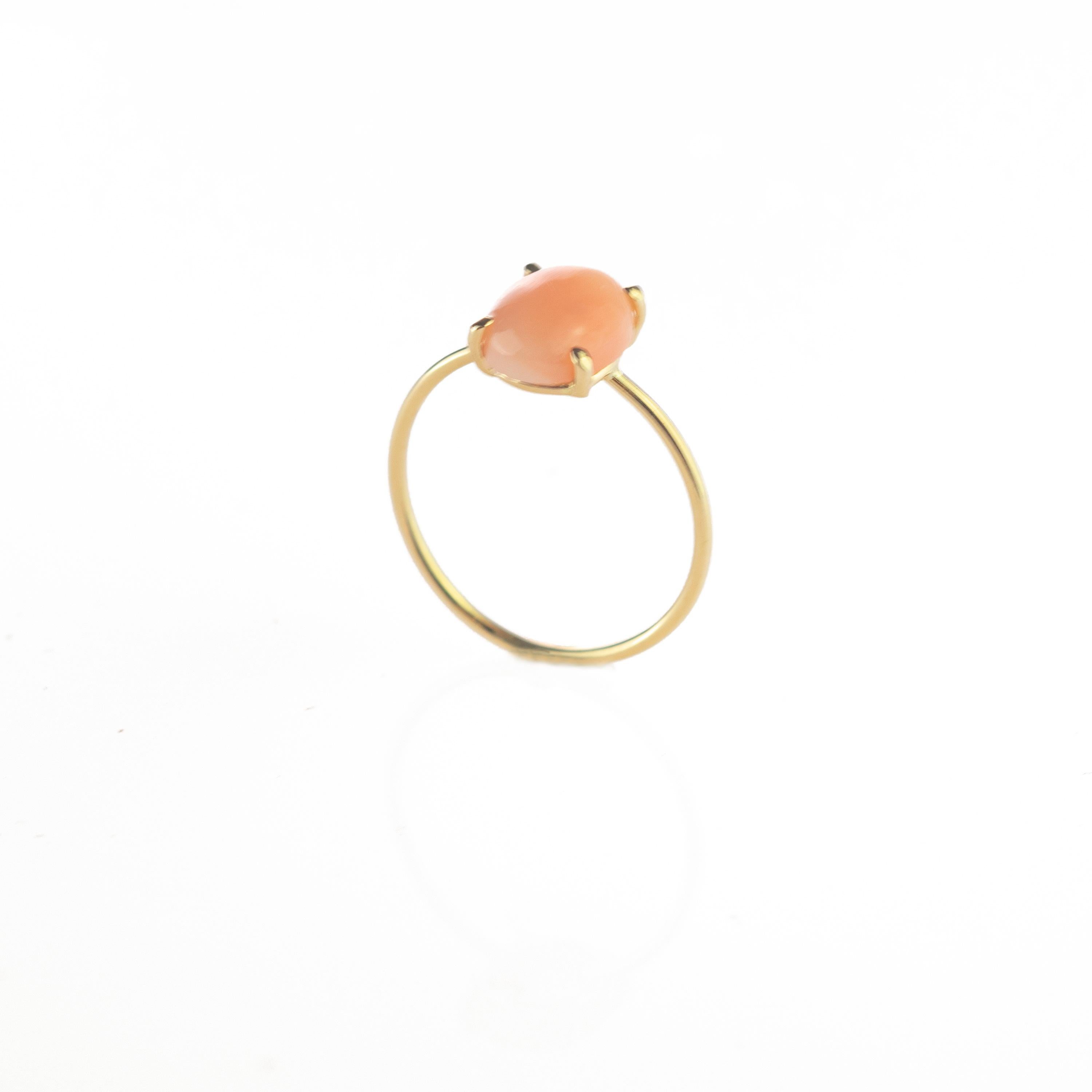 Intini Jewels 18 Karat Gold Oval 2 Carat Pink Coral Cocktail Handmade Ring For Sale 2