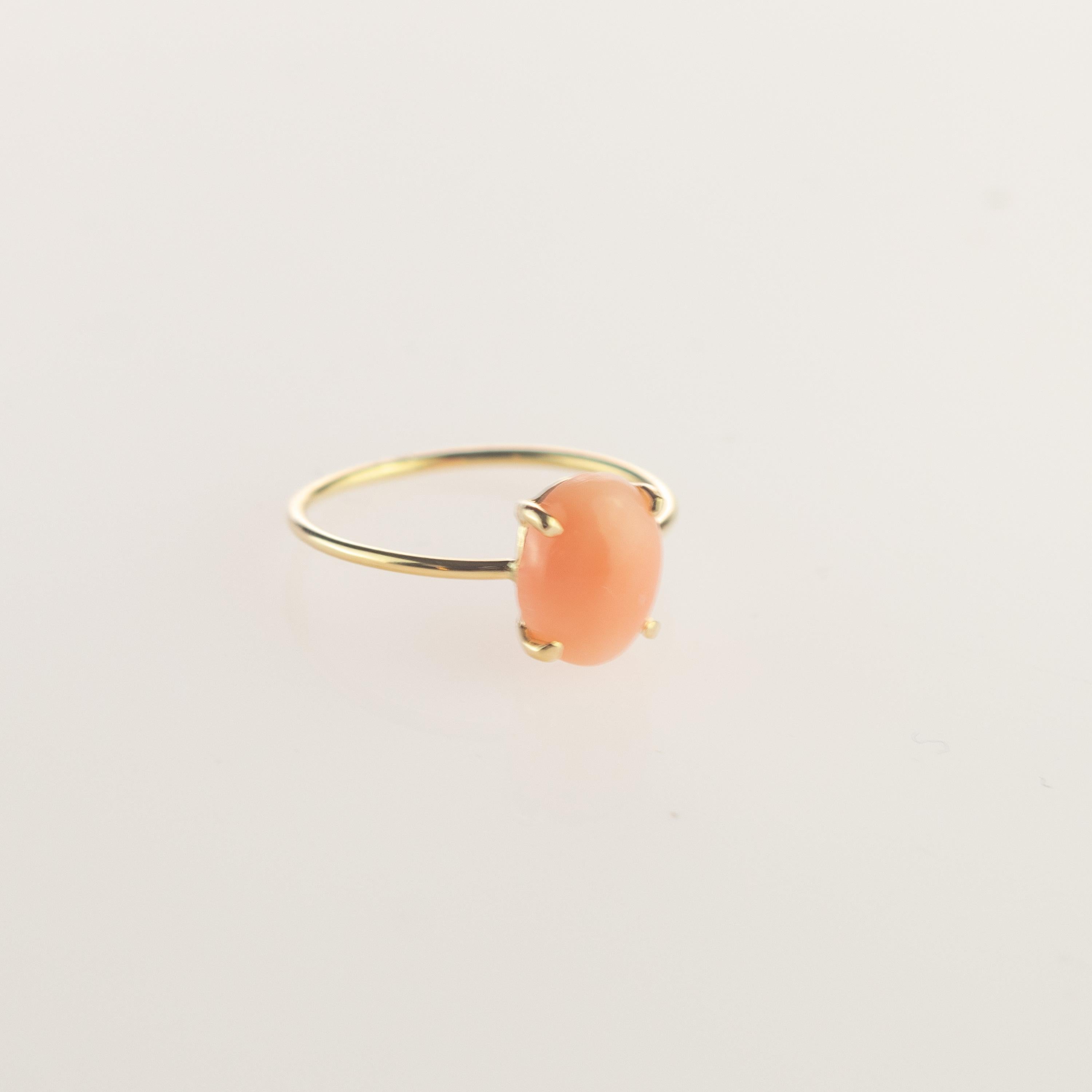 Intini Jewels 18 Karat Gold Oval 2 Carat Pink Coral Cocktail Handmade Ring For Sale 3