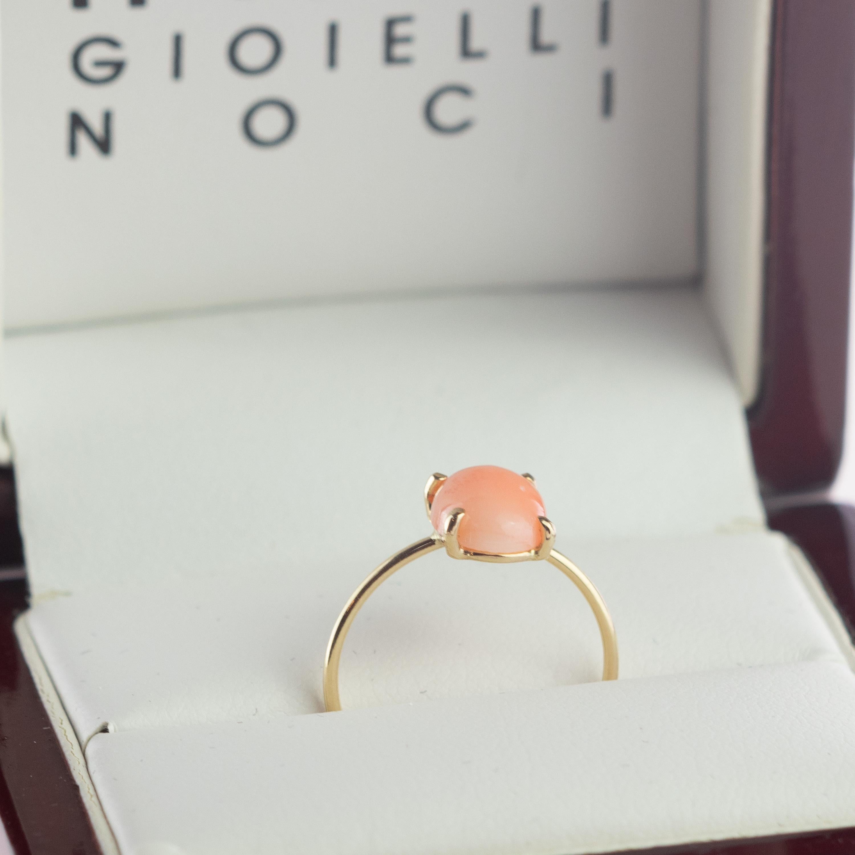 Intini Jewels 18 Karat Gold Oval 2 Carat Pink Coral Cocktail Handmade Ring For Sale 4
