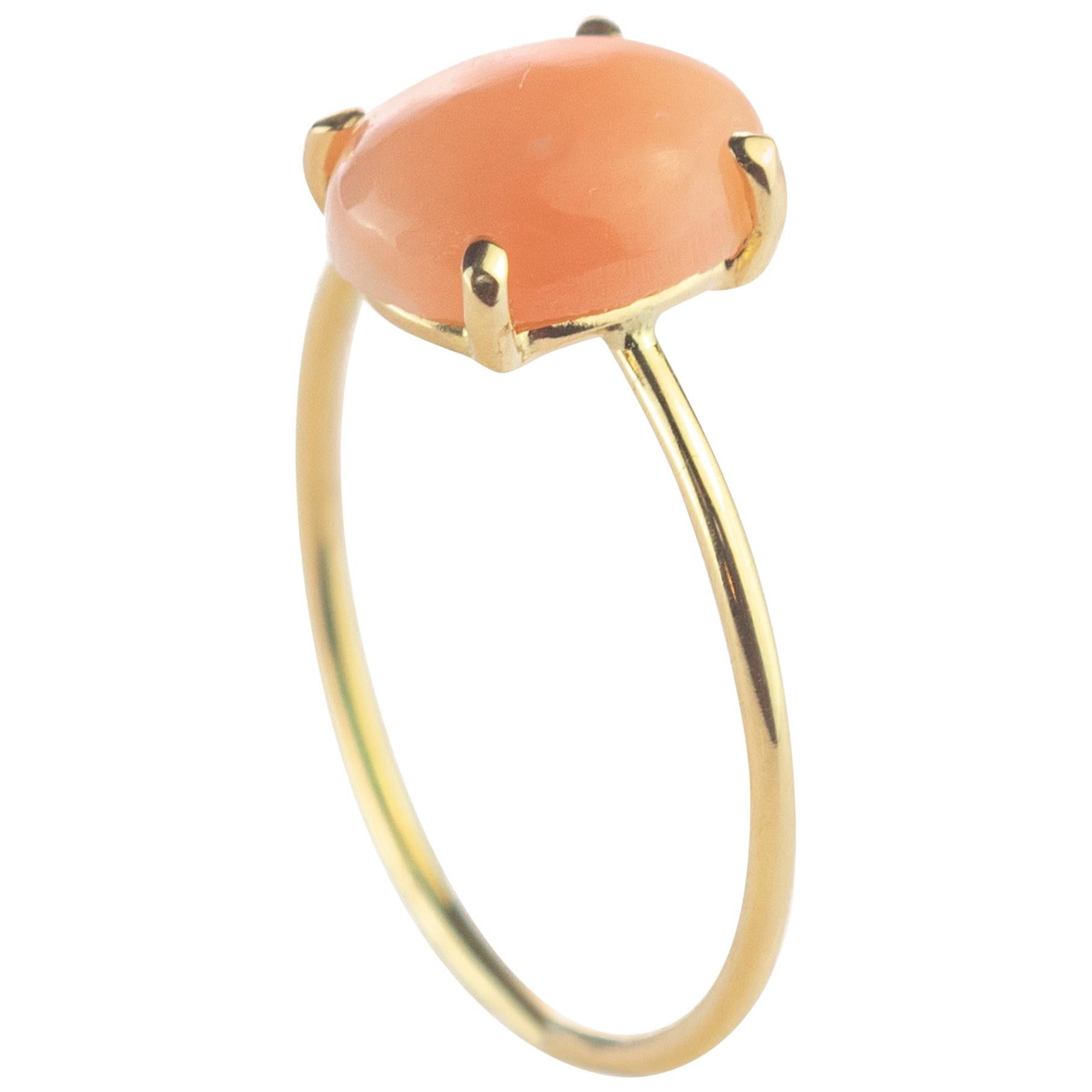 Intini Jewels 18 Karat Gold Oval 2 Carat Pink Coral Cocktail Handmade Ring For Sale
