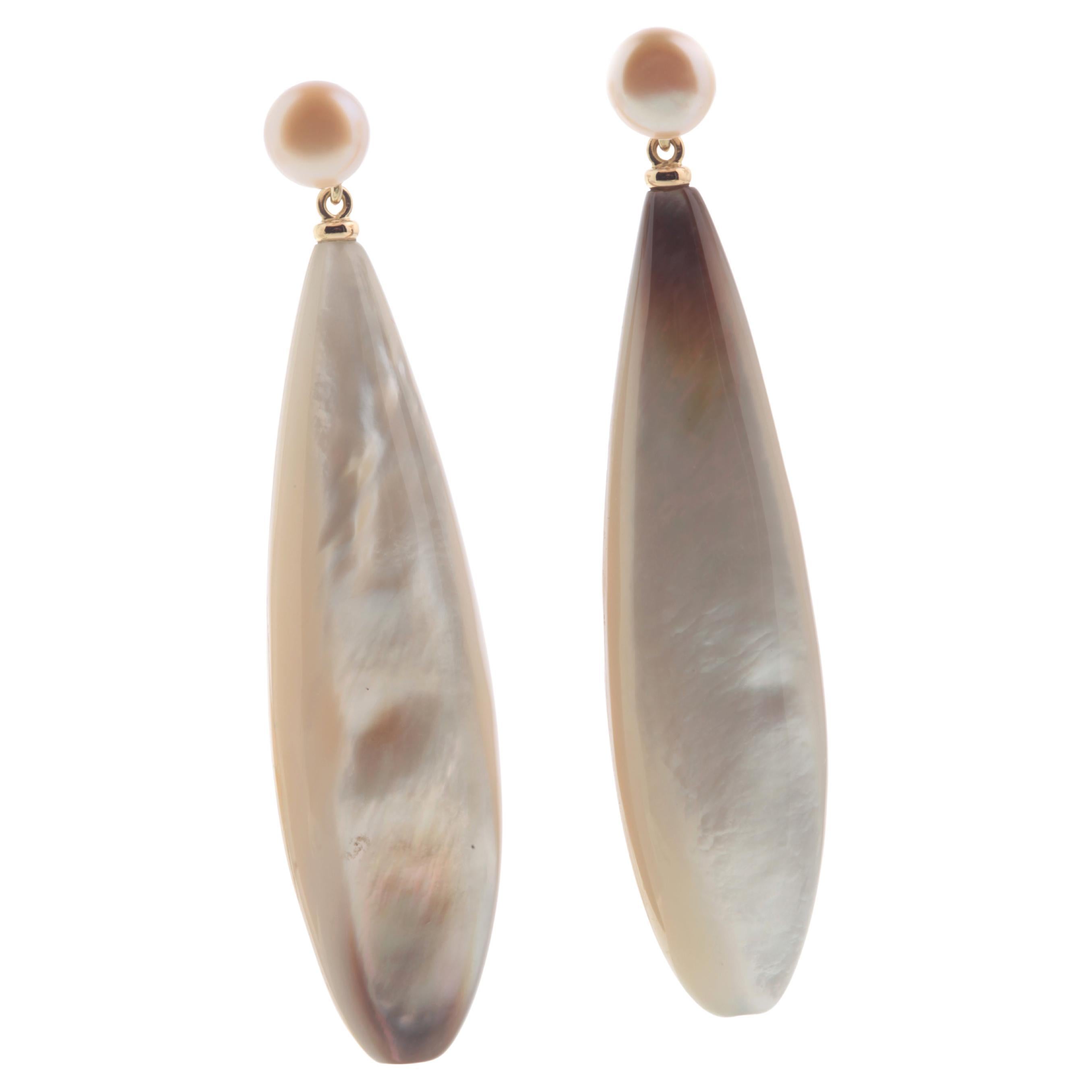 Intini Jewels 18 Karat Gold Pearl Mother of Pearl Drop Handmade Chic Earrings For Sale