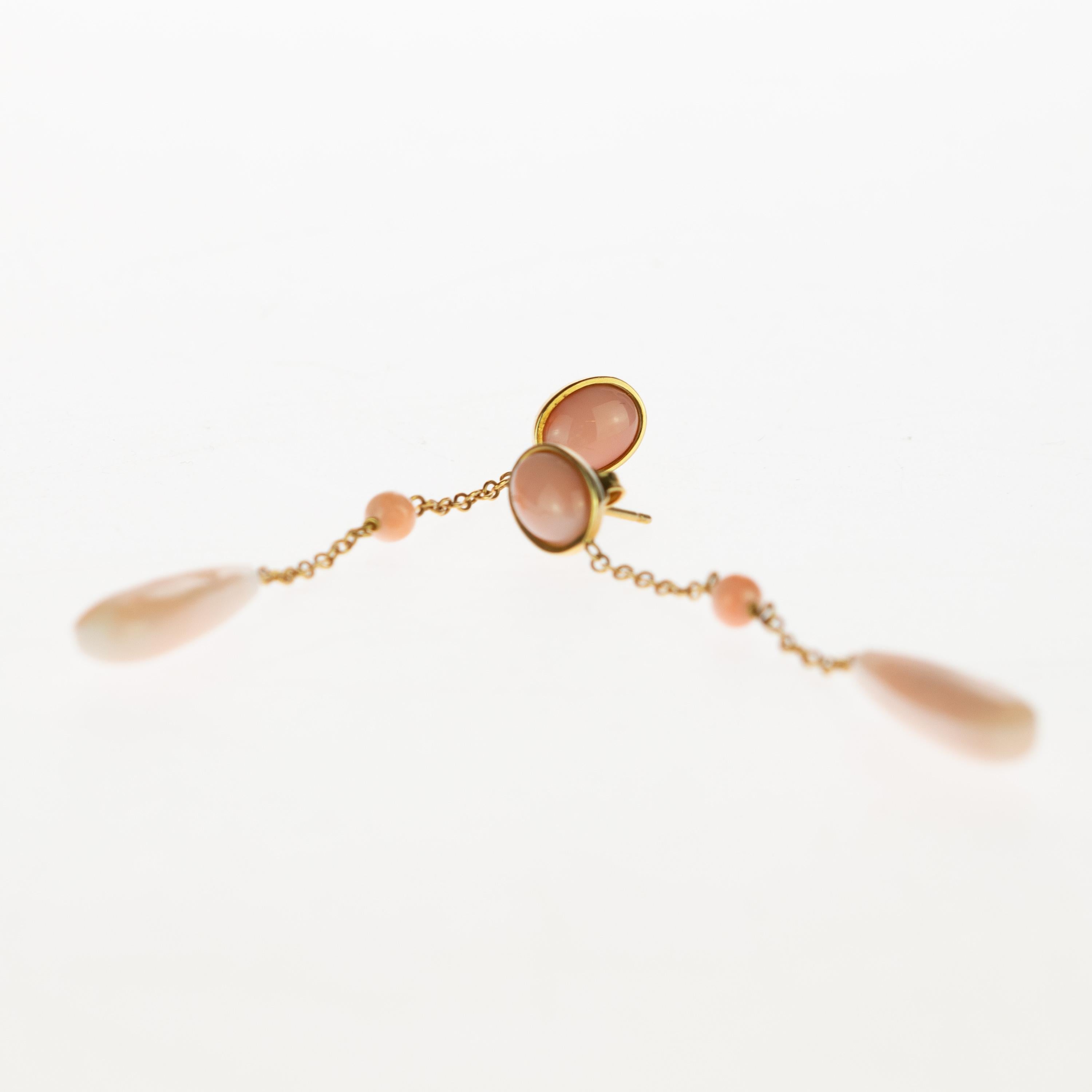 Women's Intini Jewels 18 Karat Gold Pink Coral Briolette Dangle Drop Stud Long Earrings For Sale