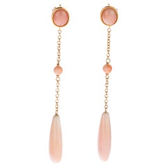Intini Jewels 18 Karat Gold Pink Coral Briolette Dangle Drop Stud Long Earrings
