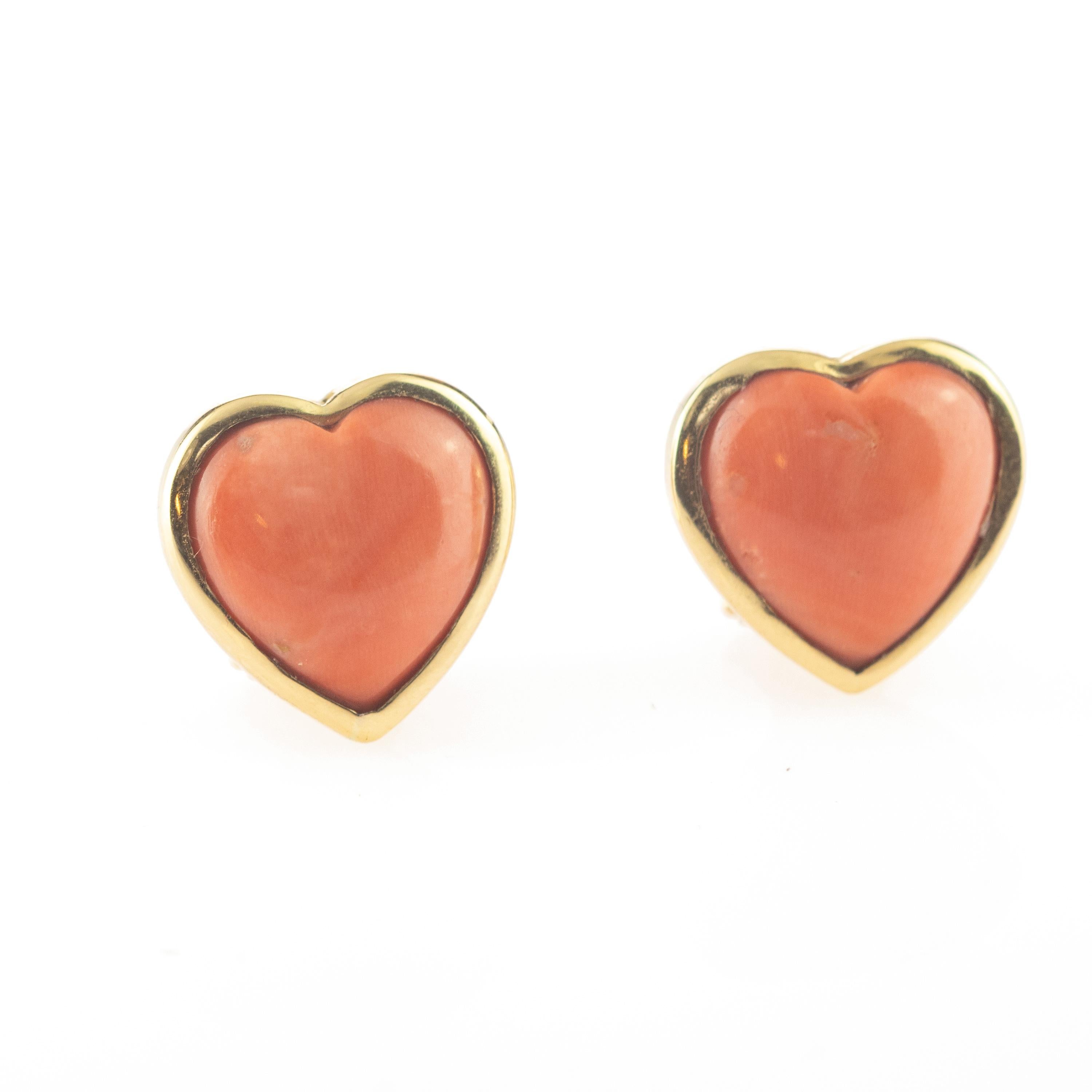 Romantic Intini Jewels 18 Karat Gold Salmon Coral Heart Stud Love Valentine Earrings