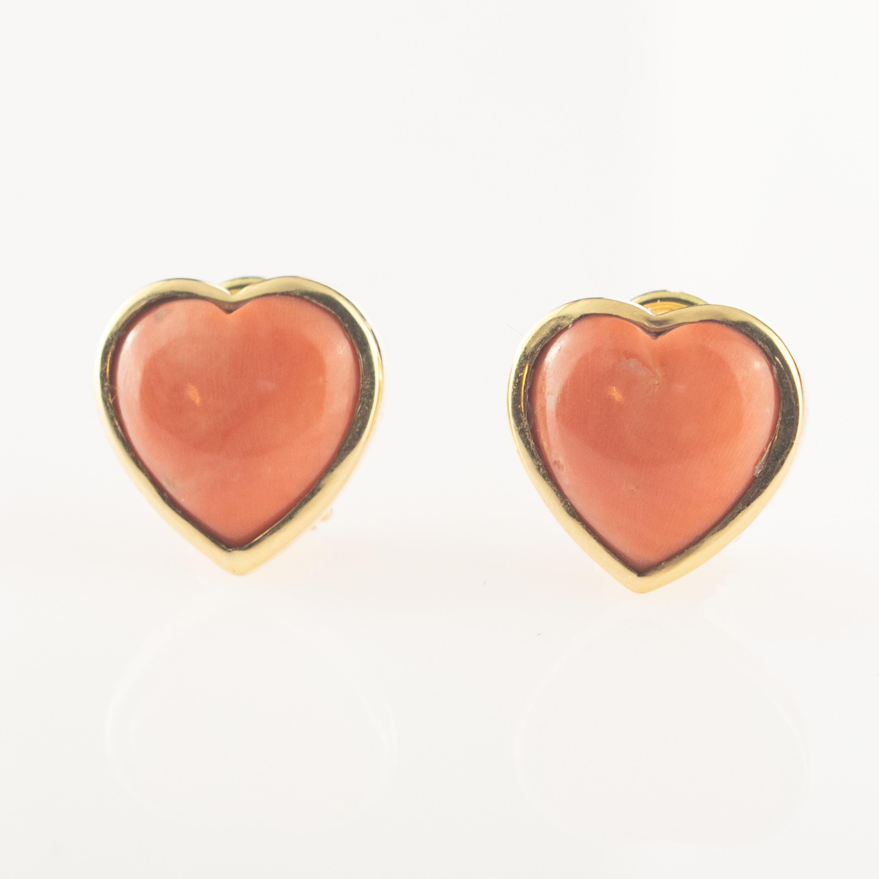 Intini Jewels 18 Karat Gold Salmon Coral Heart Stud Love Valentine Earrings 2