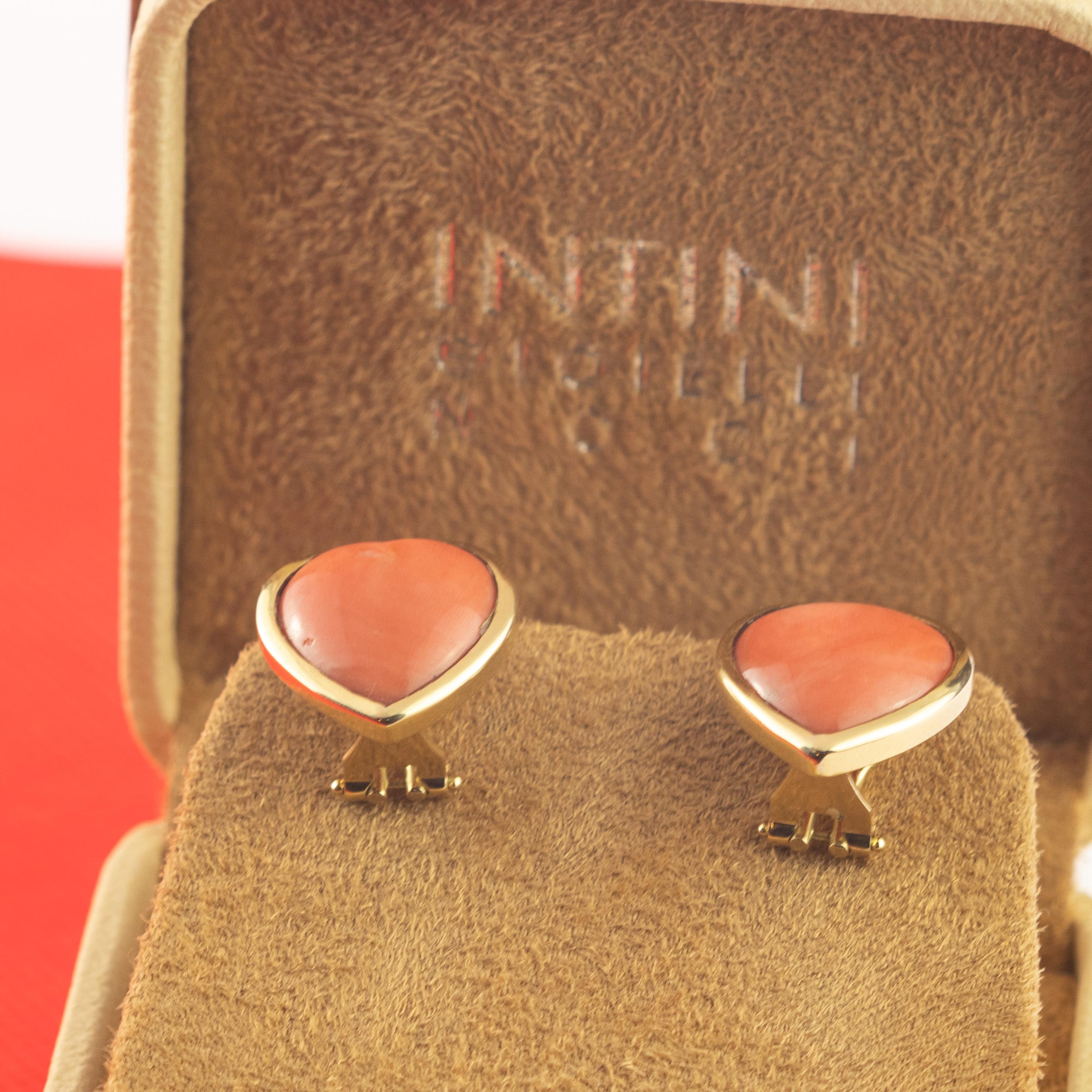 Intini Jewels 18 Karat Gold Salmon Coral Heart Stud Love Valentine Earrings 3