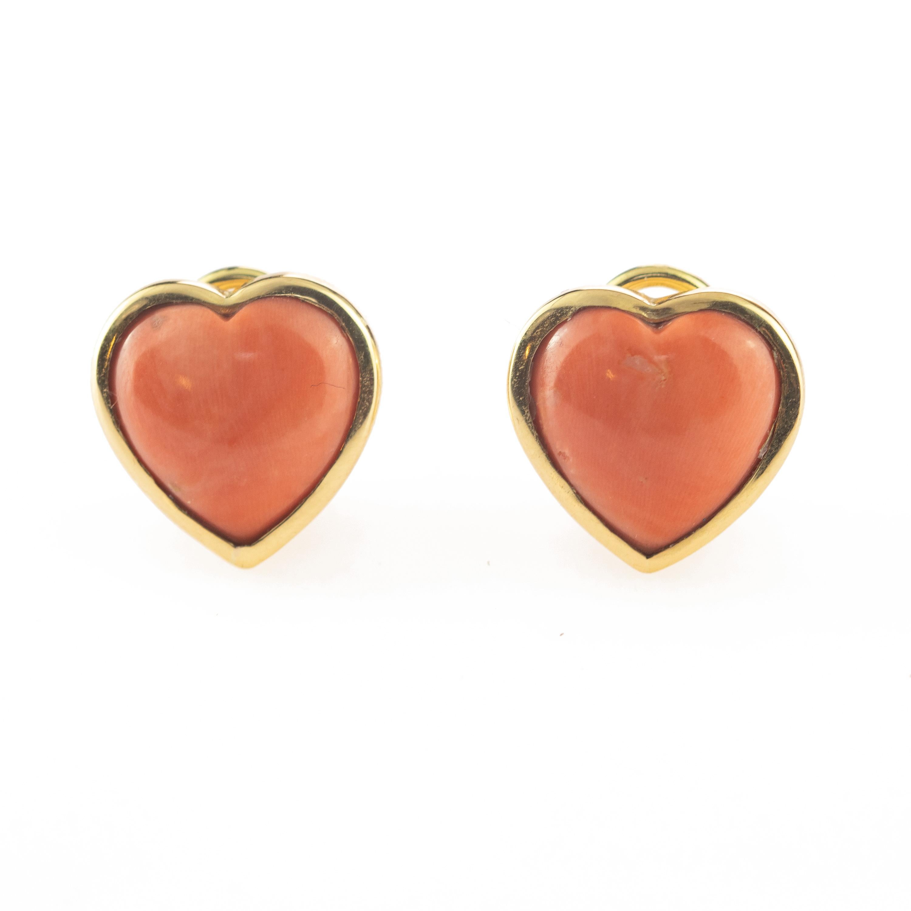 Intini Jewels 18 Karat Gold Salmon Coral Heart Stud Love Valentine Earrings 4