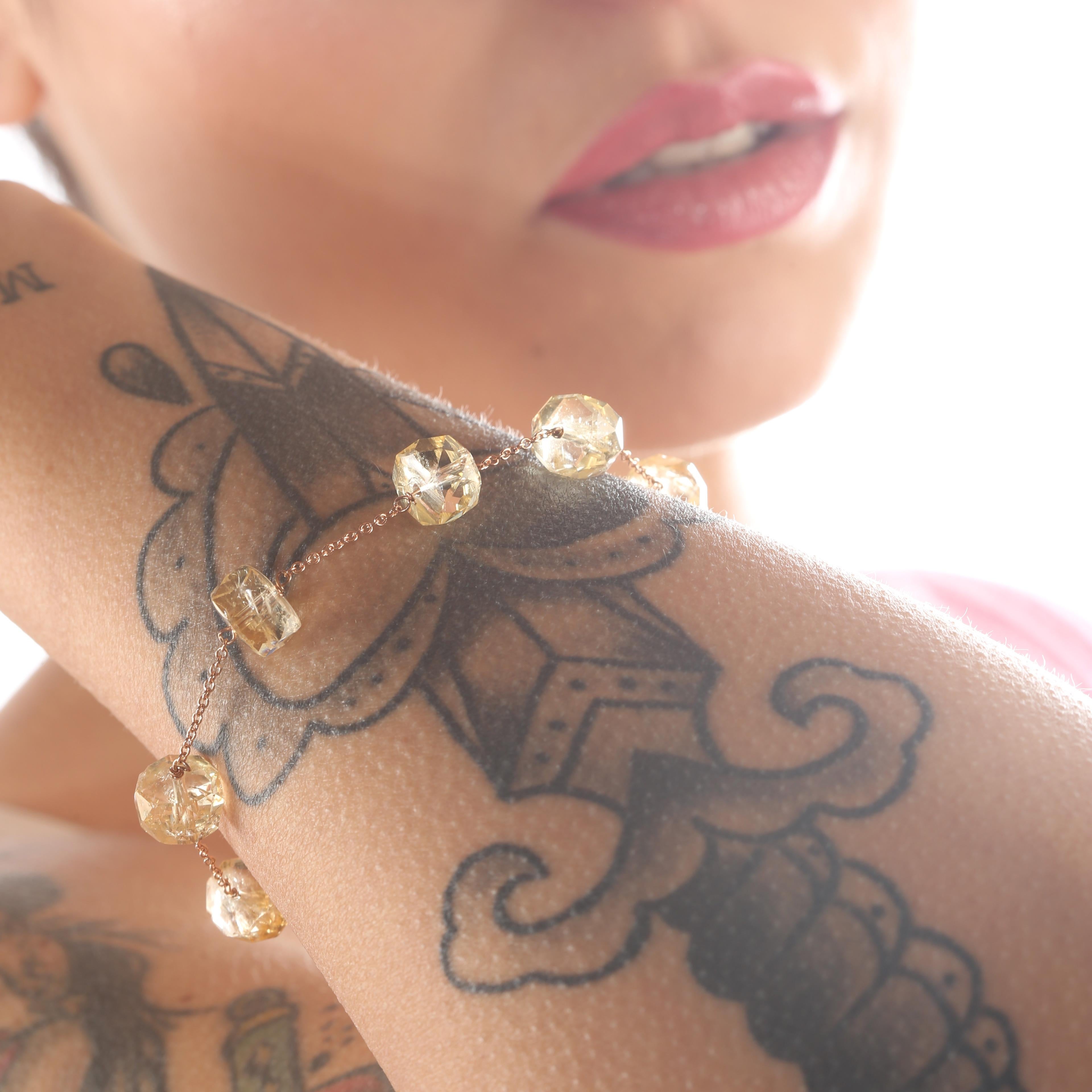 Intini Jewels Pulsera de cadena de oro rosa de 18 quilates con cuentas de citrino hecha a mano en venta 4