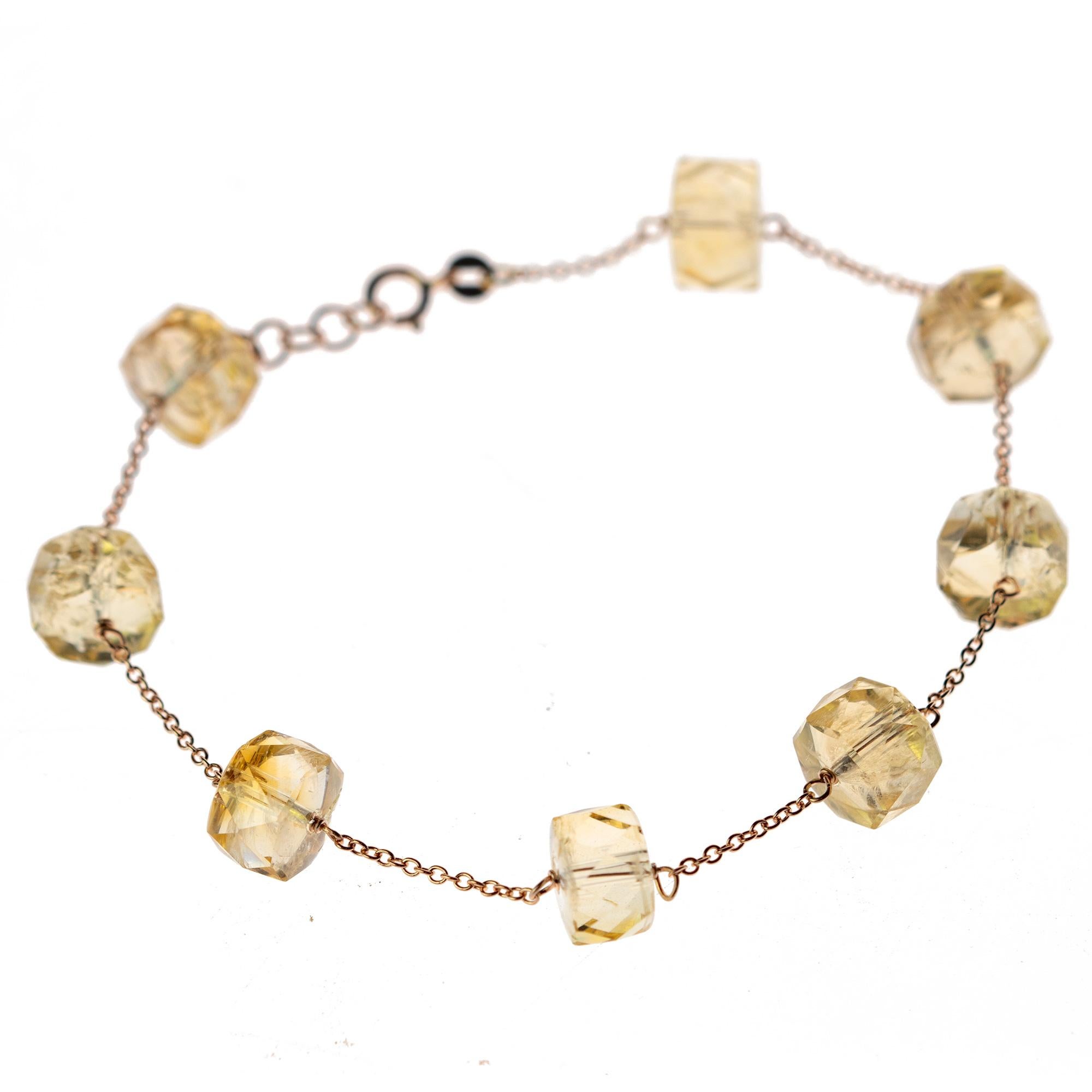 Intini Jewels 18 Karat Pink Gold Chain Citrine Beads Handmade Chain Bracelet For Sale 3
