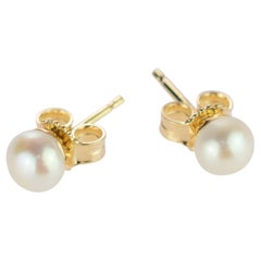 Intini Jewels 18 Karat Yellow Gold Round Freshwater Pearl Deco Artisan Earrings