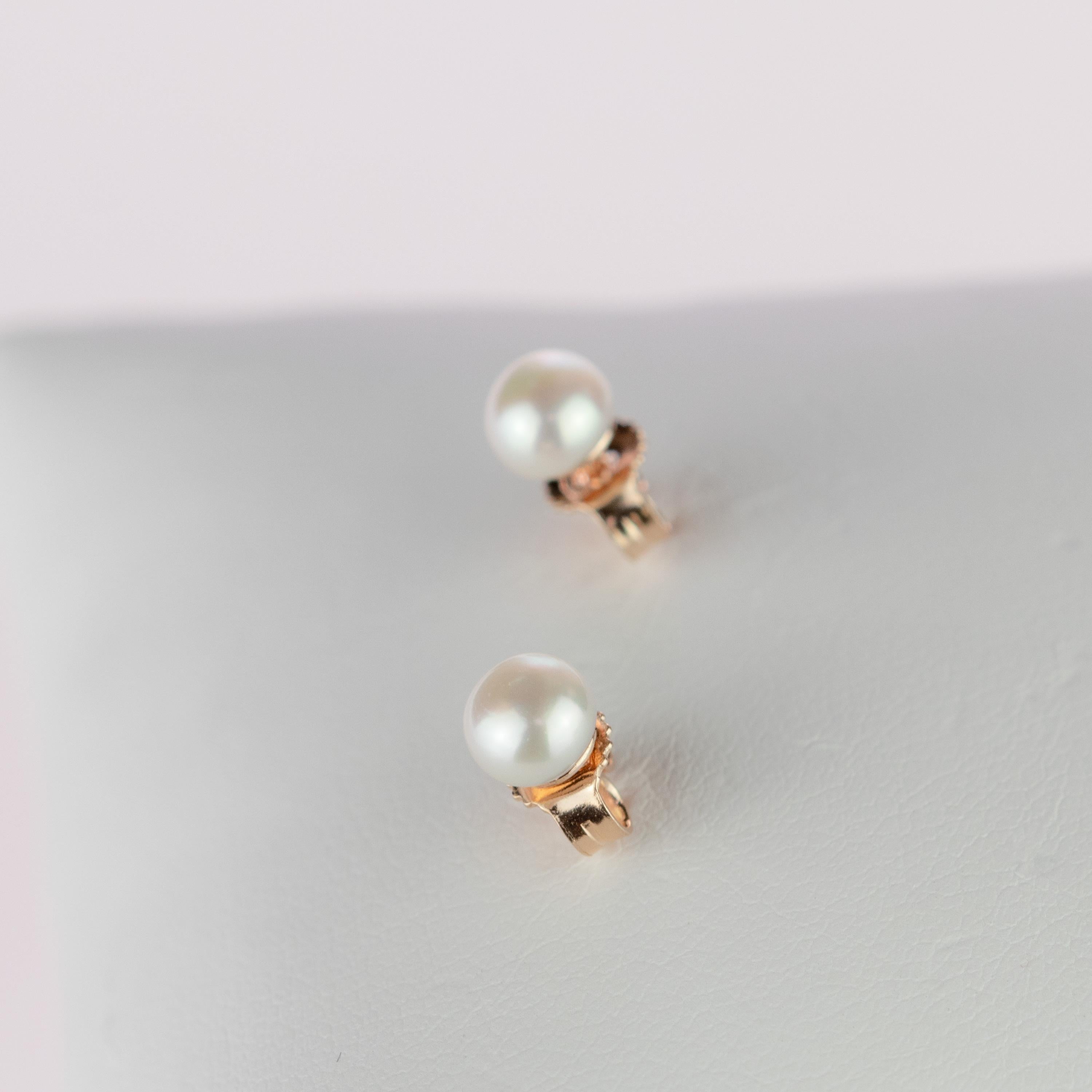 Women's or Men's Intini Jewels 18 Karat Rose Gold Round Natural Freshwater Pearl Crafted Earrings For Sale