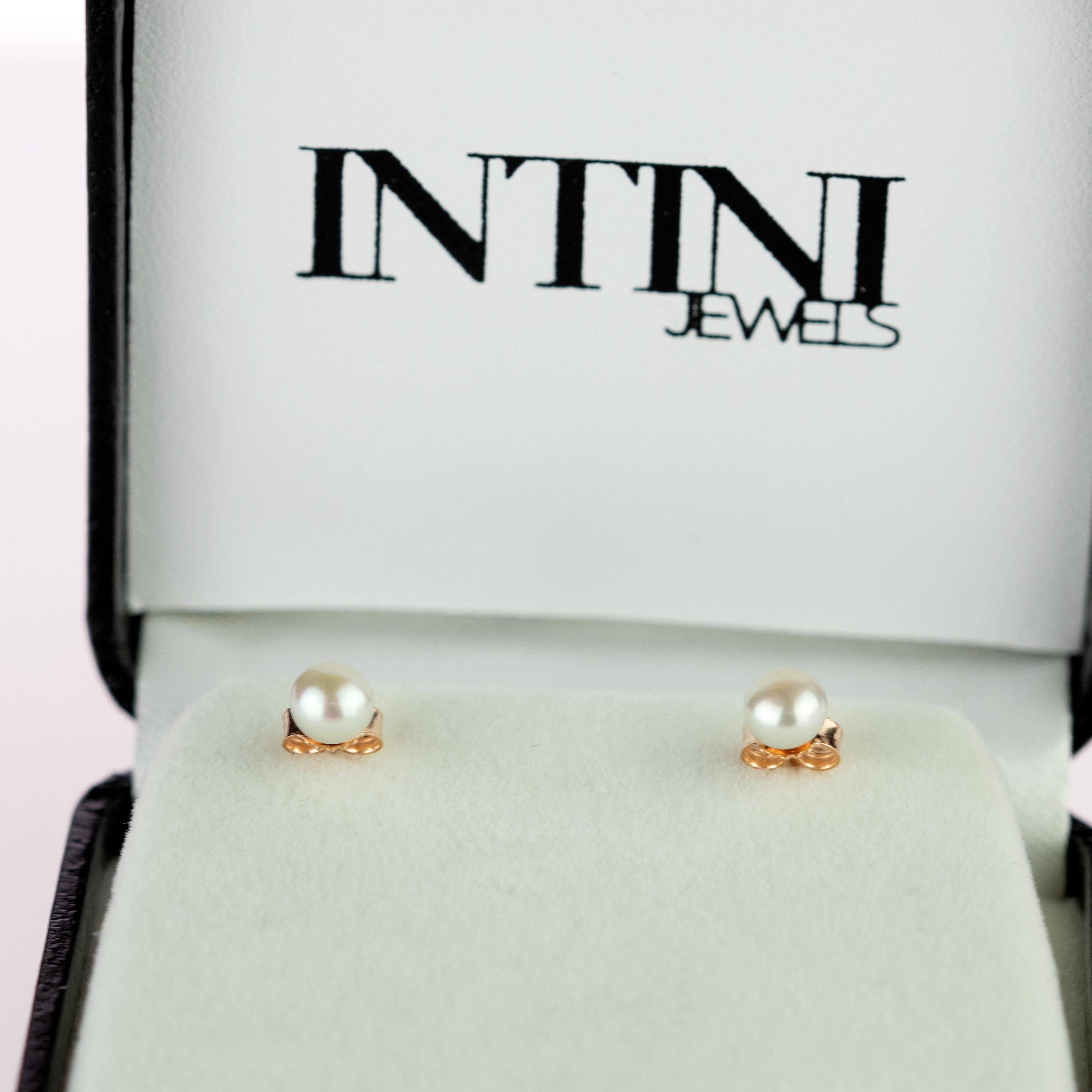 Intini Jewels 18 Karat Rose Gold Round Natural Freshwater Pearl Crafted Earrings For Sale 6