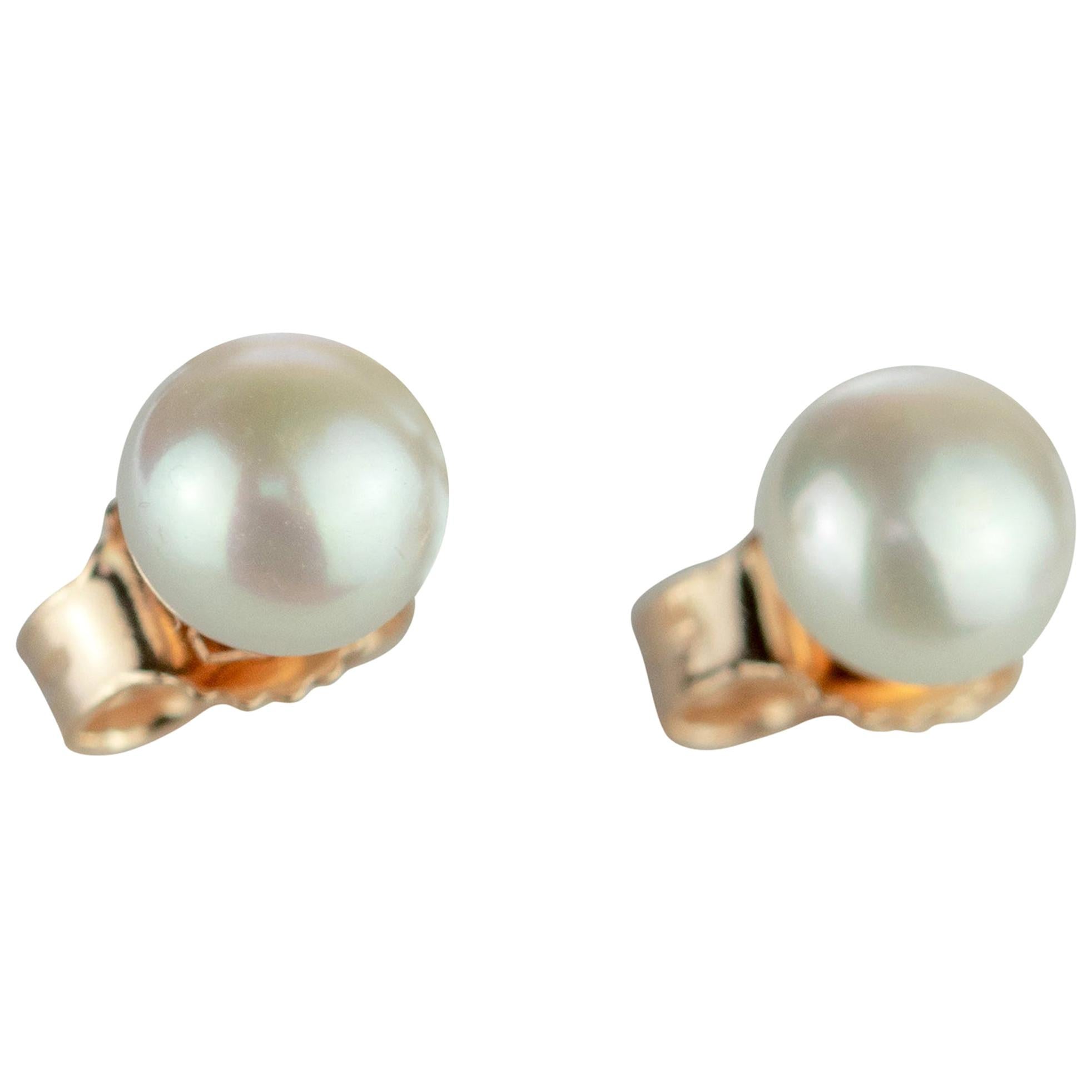 Intini Jewels 18 Karat Rose Gold Round Natural Freshwater Pearl Crafted Earrings For Sale