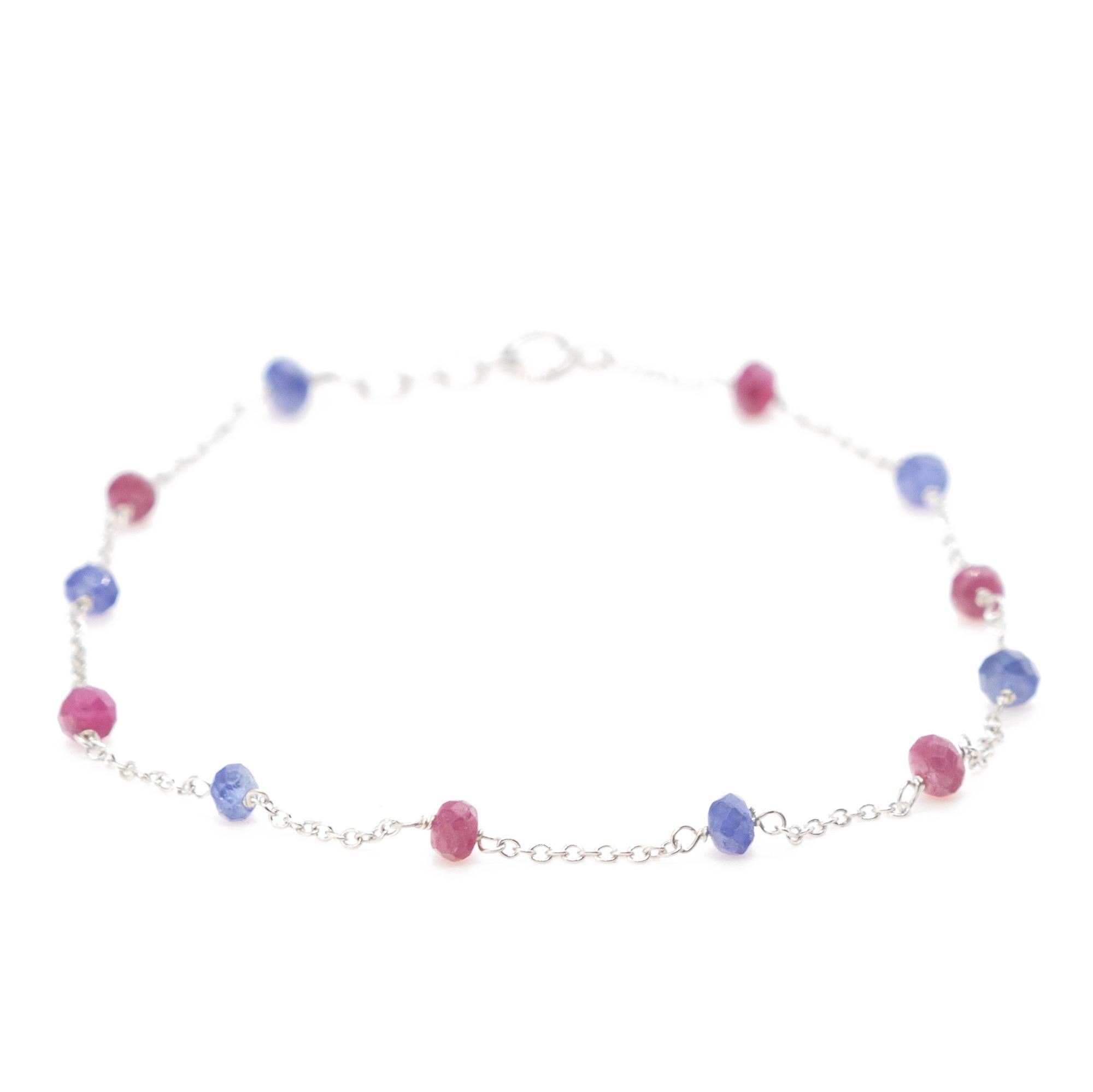 Art nouveau Intini Jewels Bracelet chaîne en or blanc 18 carats avec rubis et saphirs, fabrication artisanale en vente