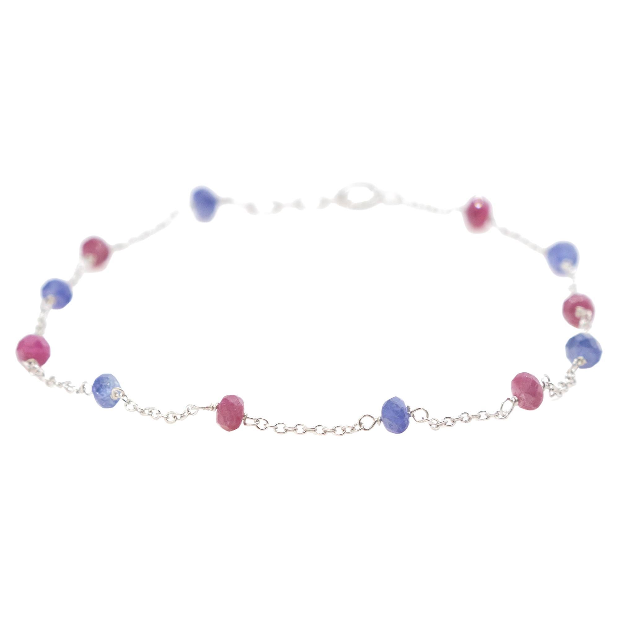 Intini Jewels Bracciale a catena in oro bianco 18 carati con rubini e zaffiri fatto a mano