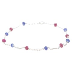 Intini Jewels 18 Karat White Gold Chain Rubies Sapphires Handmade Chain Bracelet
