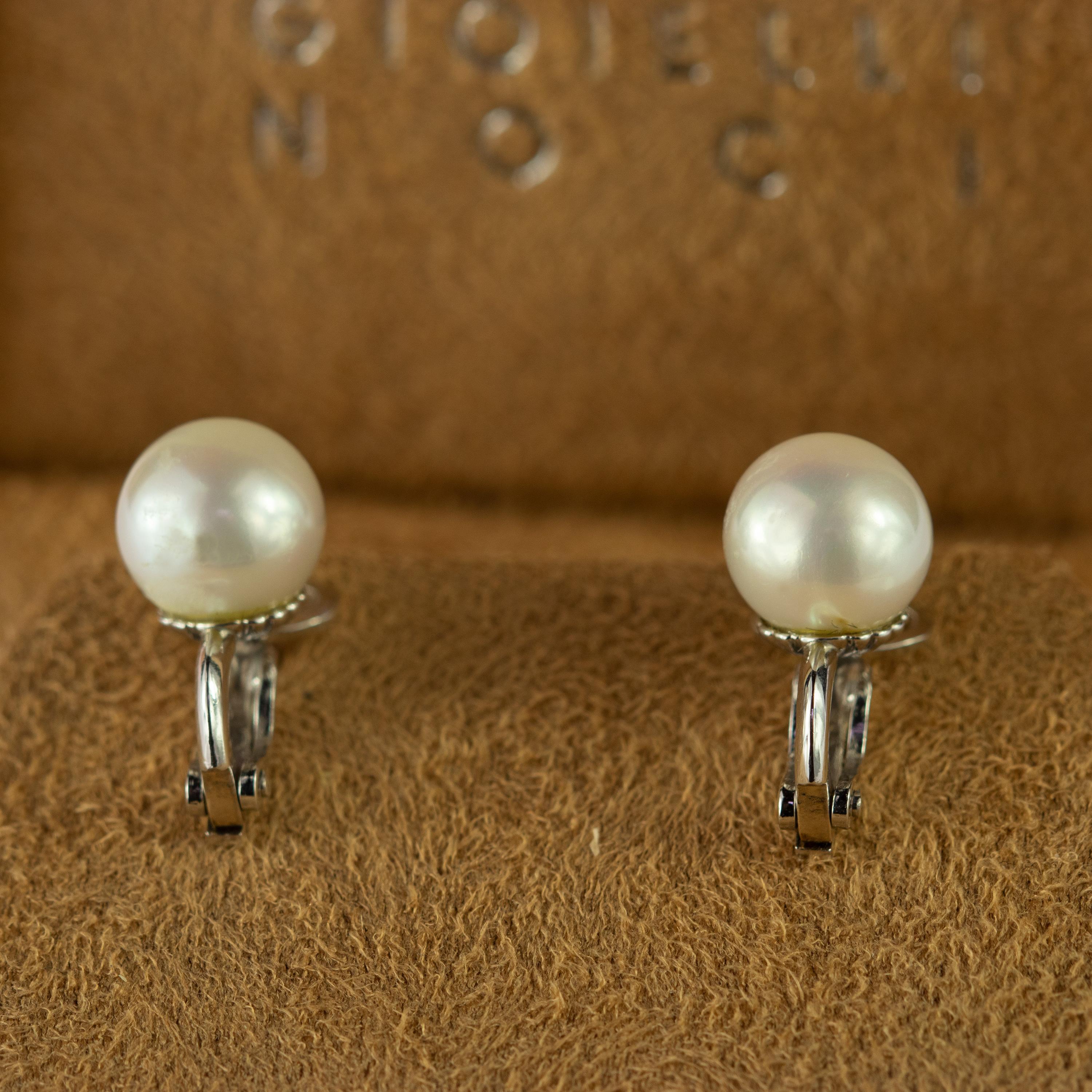 Intini Jewels 18 Karat White Gold Diamond South Sea Pearl Vintage Chic Earrings In New Condition For Sale In Milano, IT