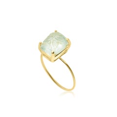 Intini Jewels 18 Karat Yellow Gold Band Handmade Cocktail Carved Aquamarine Ring