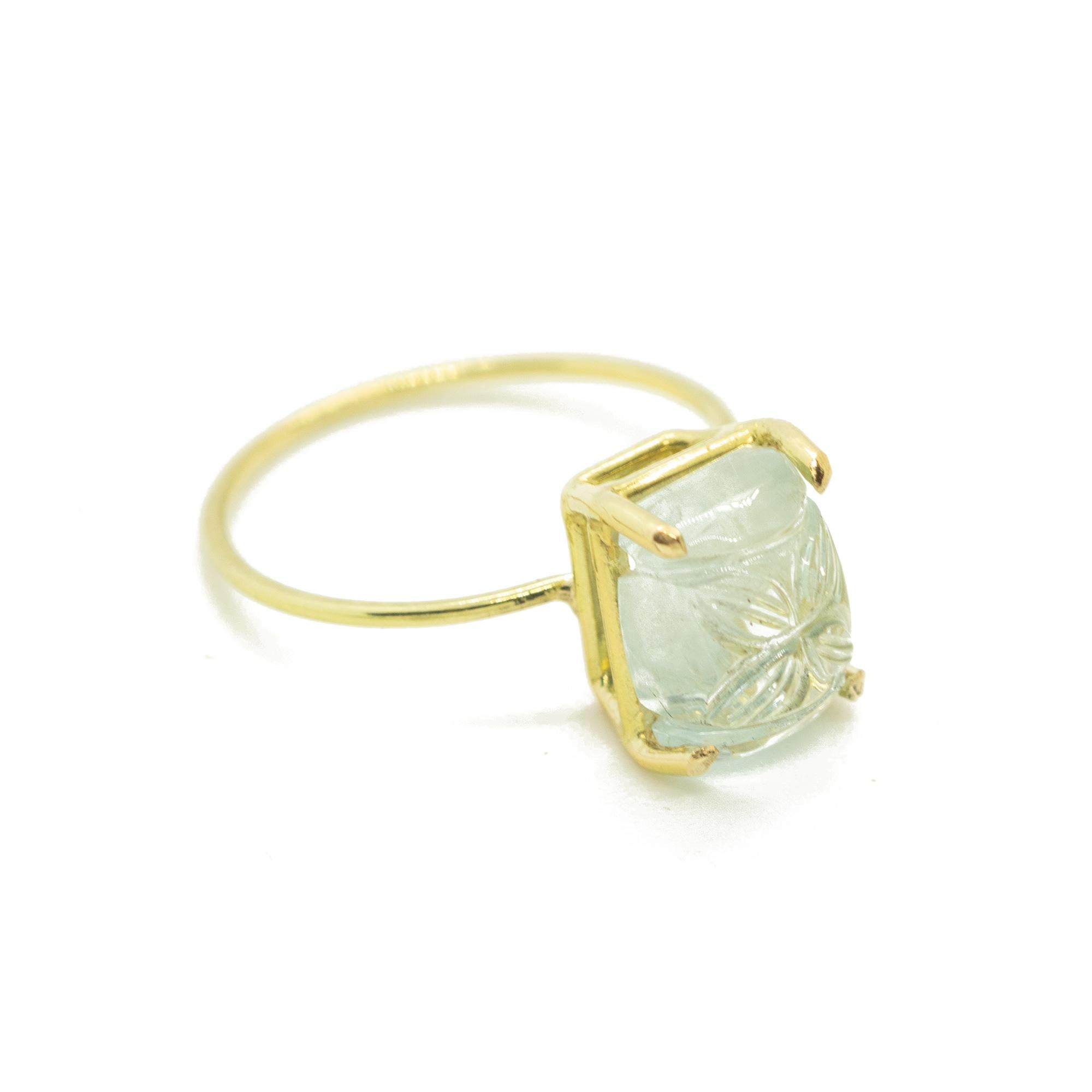 Moderne Bague cocktail en or jaune 18 carats et aigue-marine sculptée, faite à la main, Intini Jewels en vente