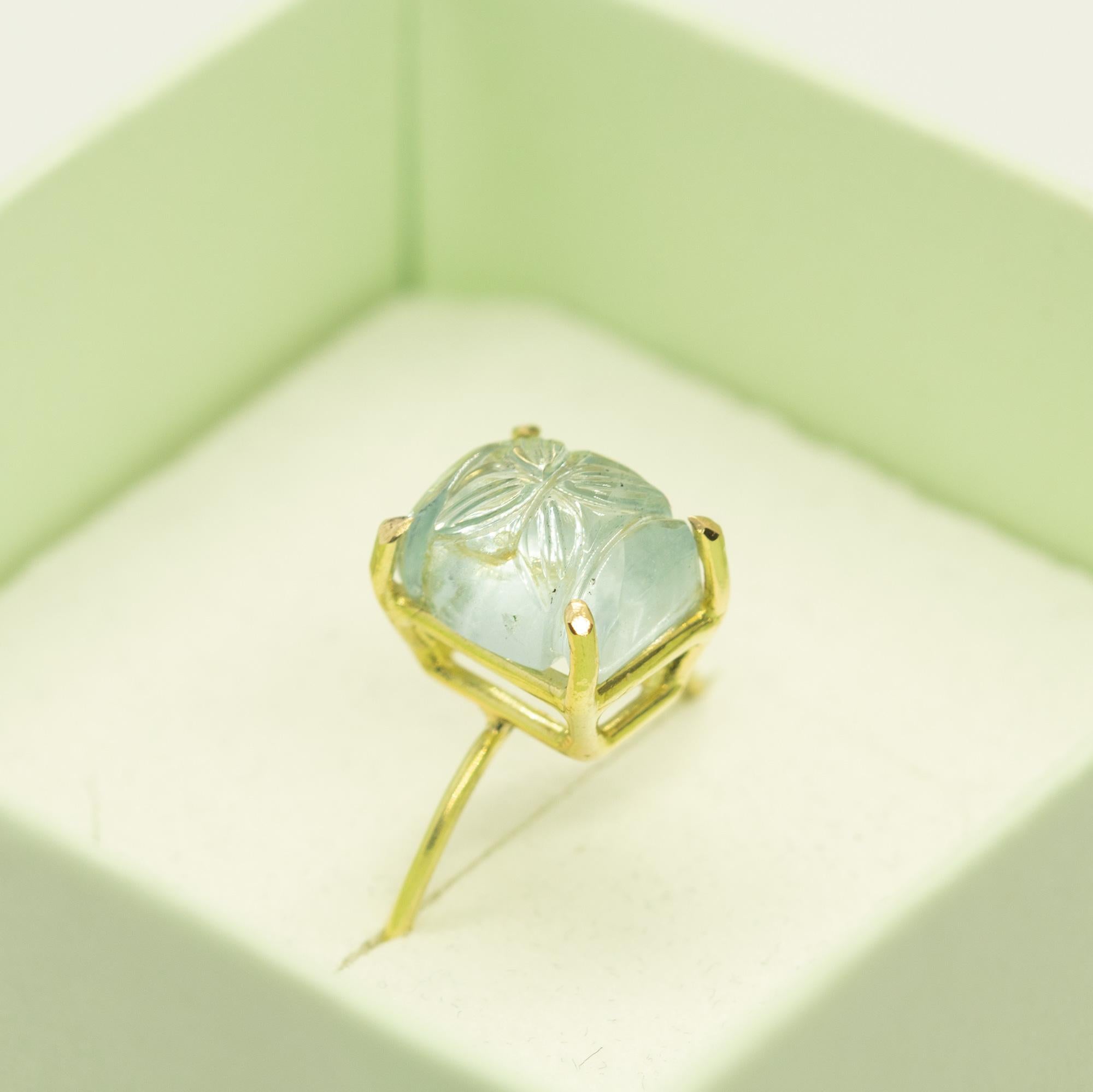 Bague cocktail en or jaune 18 carats et aigue-marine sculptée, faite à la main, Intini Jewels Neuf - En vente à Milano, IT