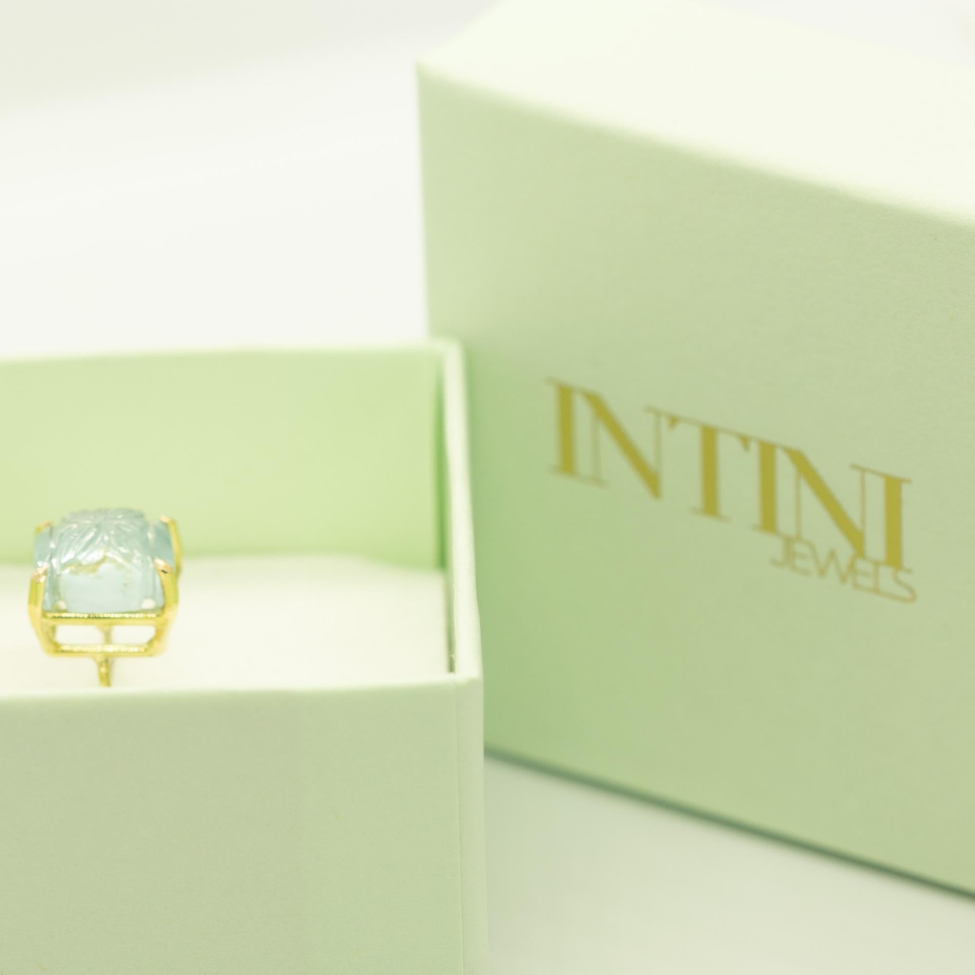 Bague cocktail en or jaune 18 carats et aigue-marine sculptée, faite à la main, Intini Jewels Pour femmes en vente
