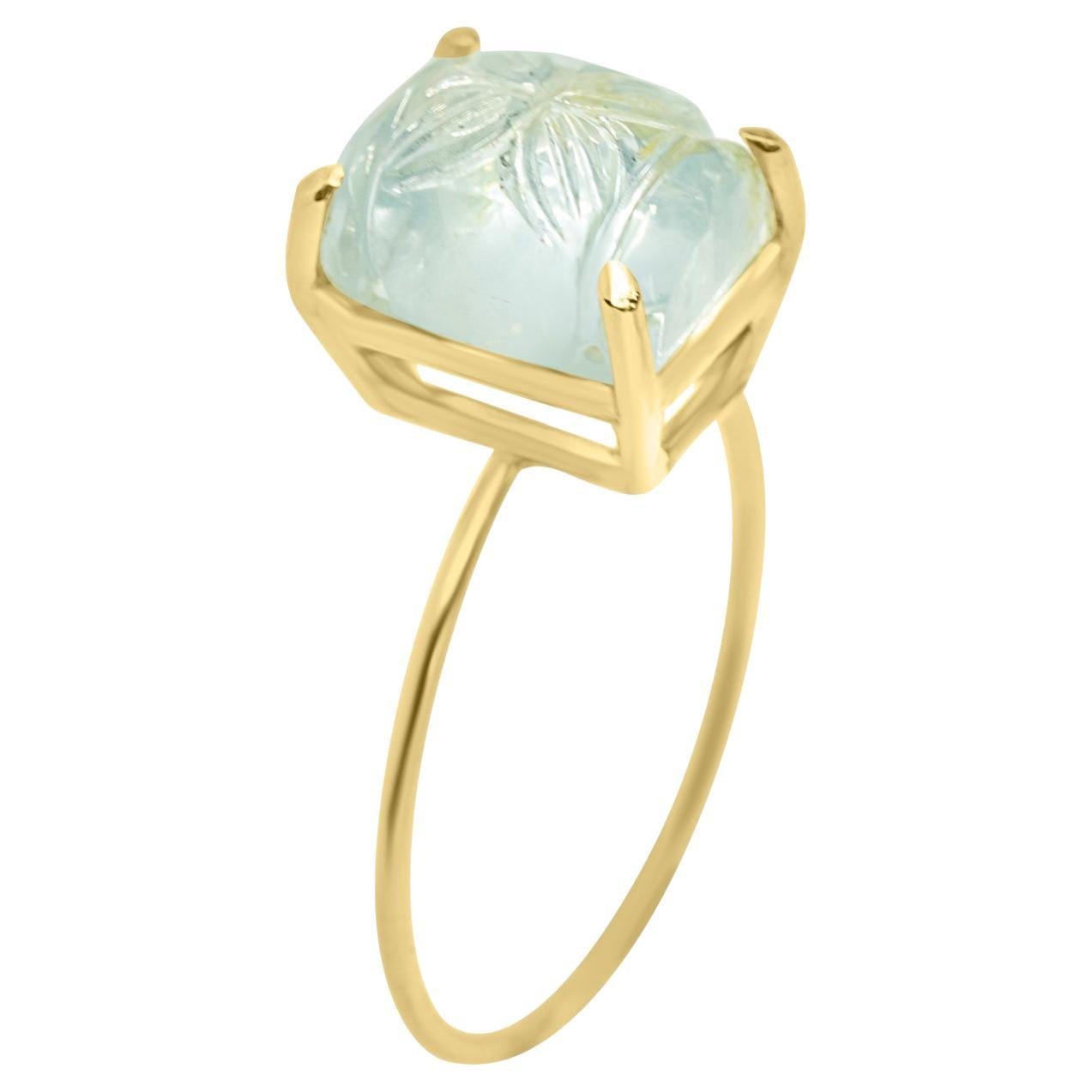 Bague cocktail en or jaune 18 carats et aigue-marine sculptée, faite à la main, Intini Jewels