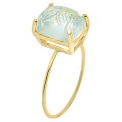 Intini Jewels 18 Karat Yellow Gold Band Handmade Cocktail Carved Aquamarine Ring