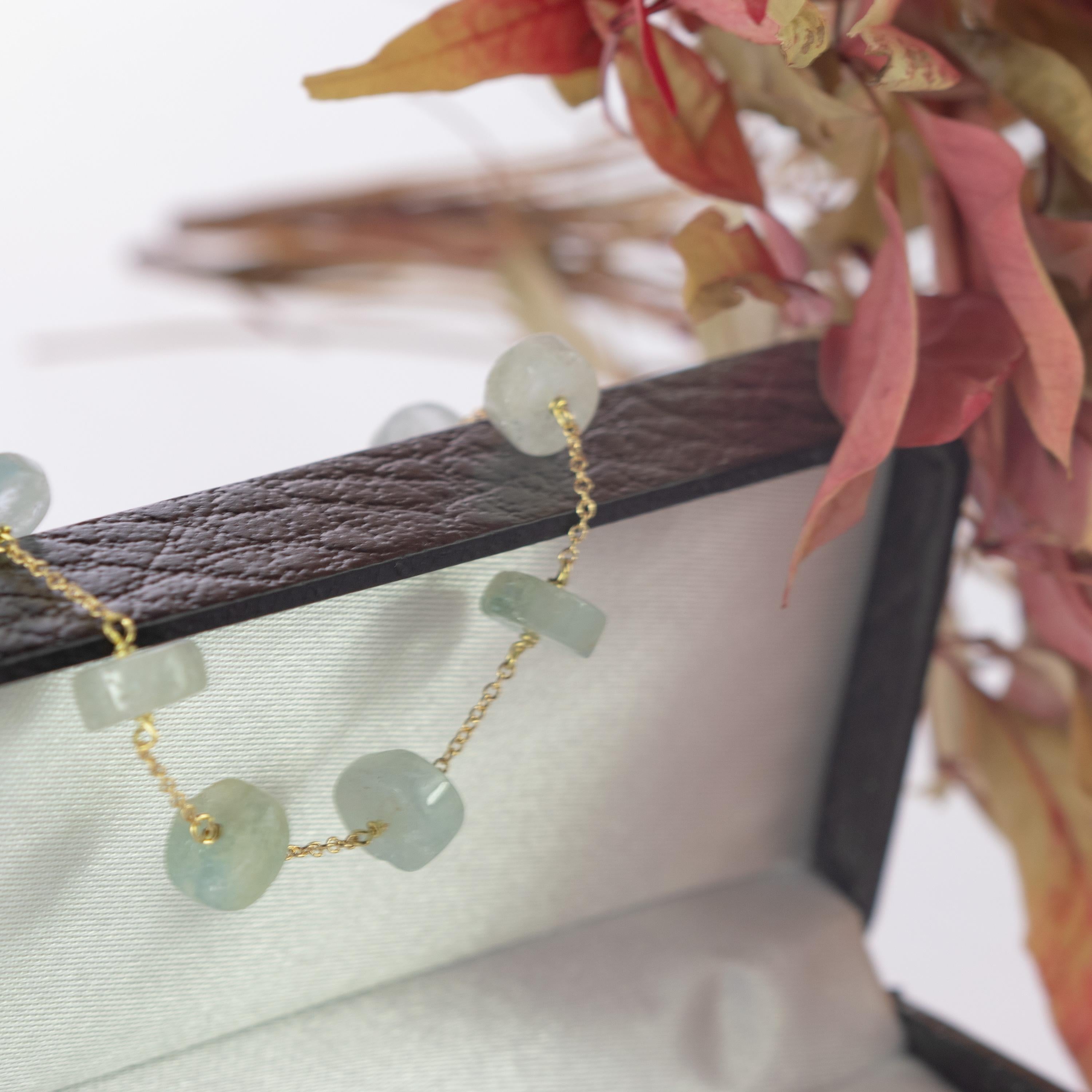 Art Nouveau Intini Jewels 18 Karat Yellow Gold Chain Aquamarine Rondelles Handmade Bracelet For Sale