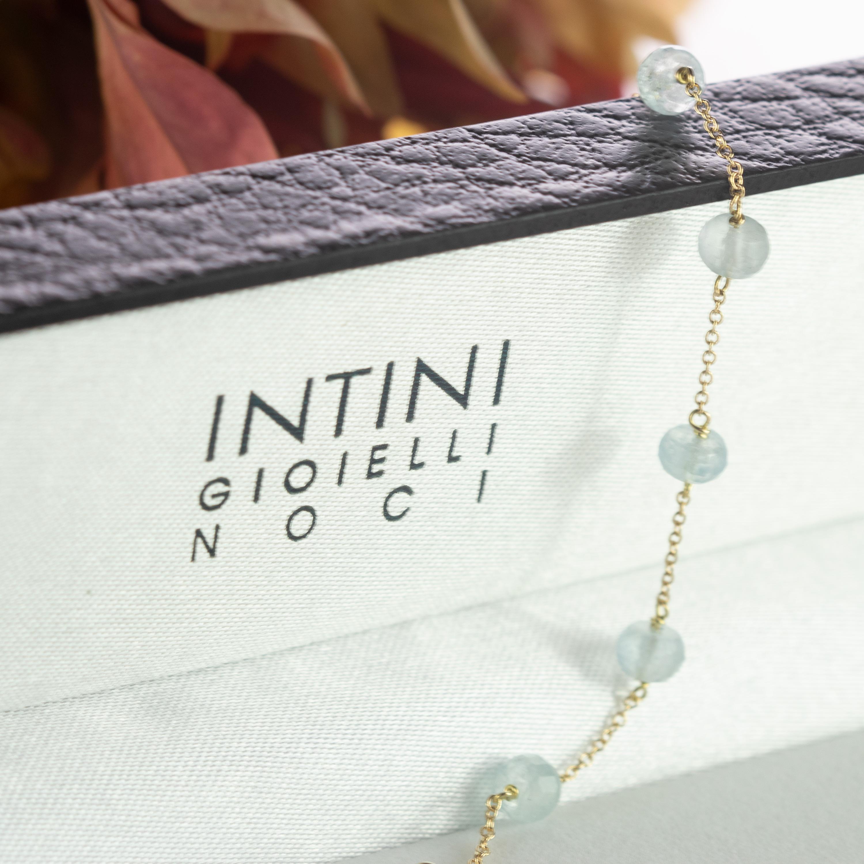 Women's Intini Jewels 18 Karat Yellow Gold Chain Aquamarine Rondelles Handmade Bracelet For Sale