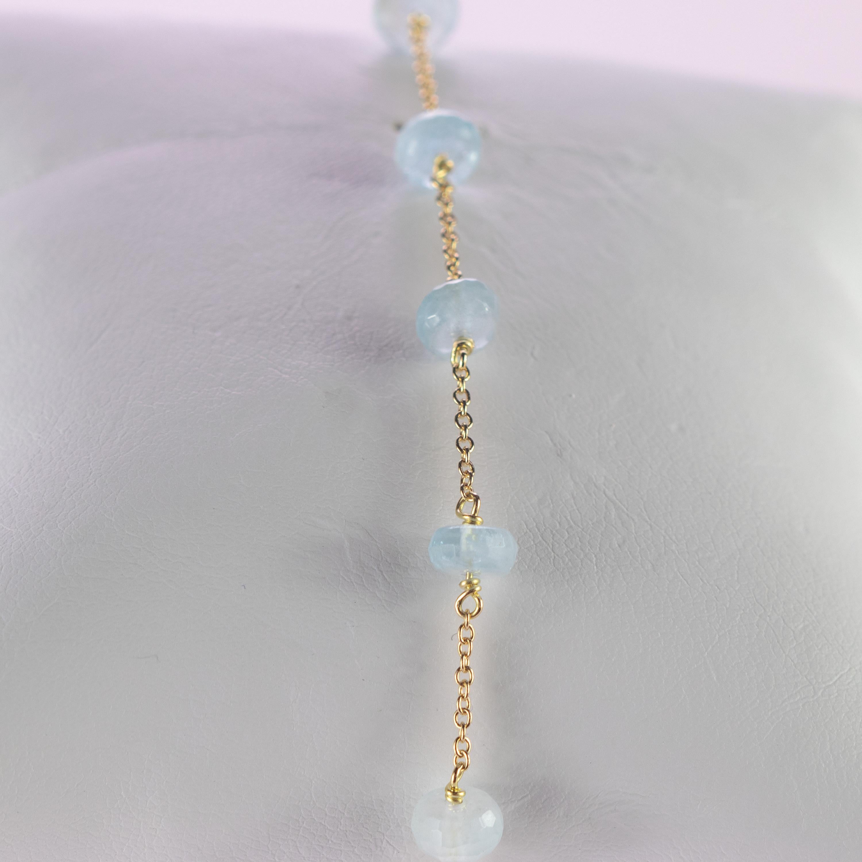 Intini Jewels 18 Karat Yellow Gold Chain Aquamarine Rondelles Handmade Bracelet For Sale 1