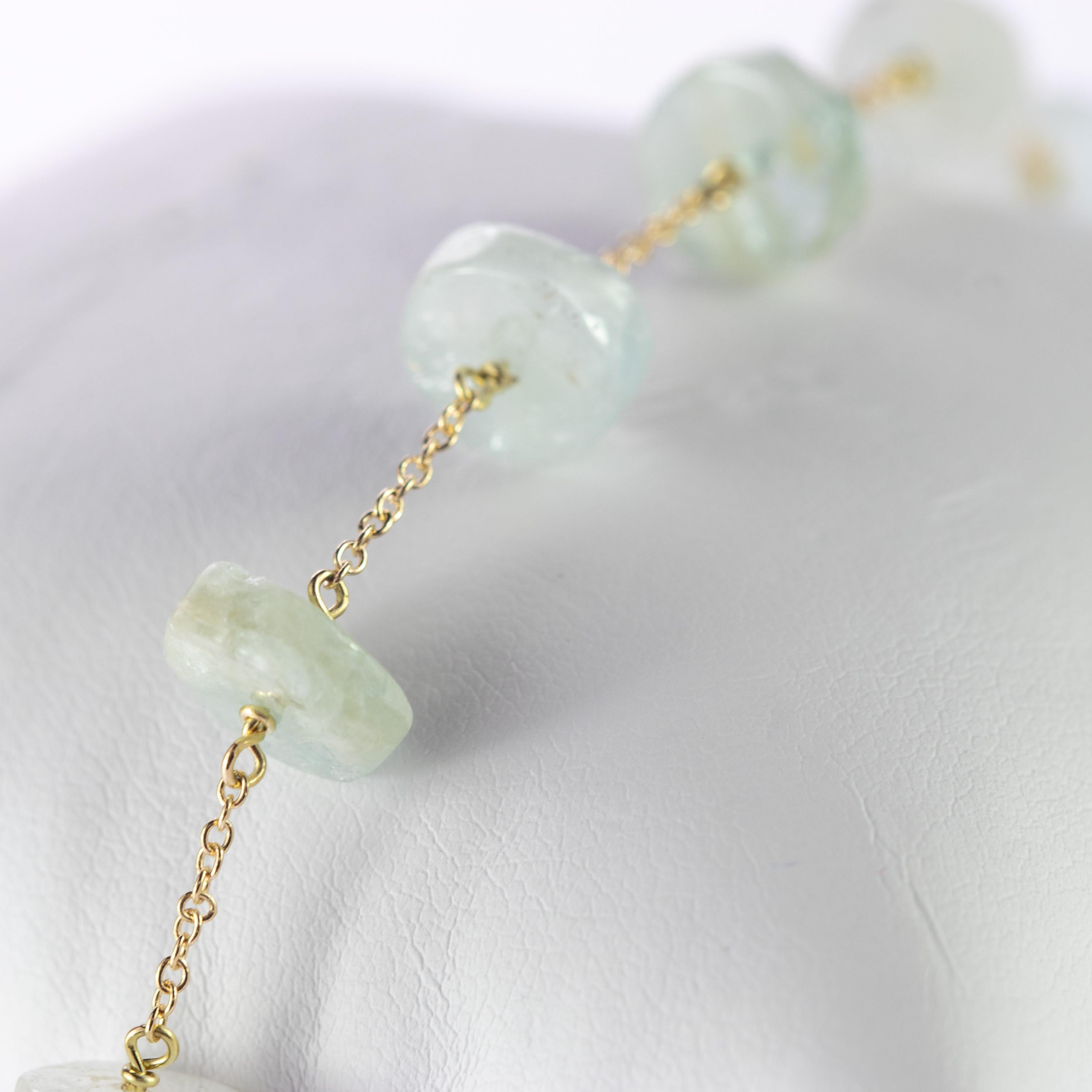 Intini Jewels 18 Karat Yellow Gold Chain Aquamarine Rondelles Handmade Bracelet For Sale 3