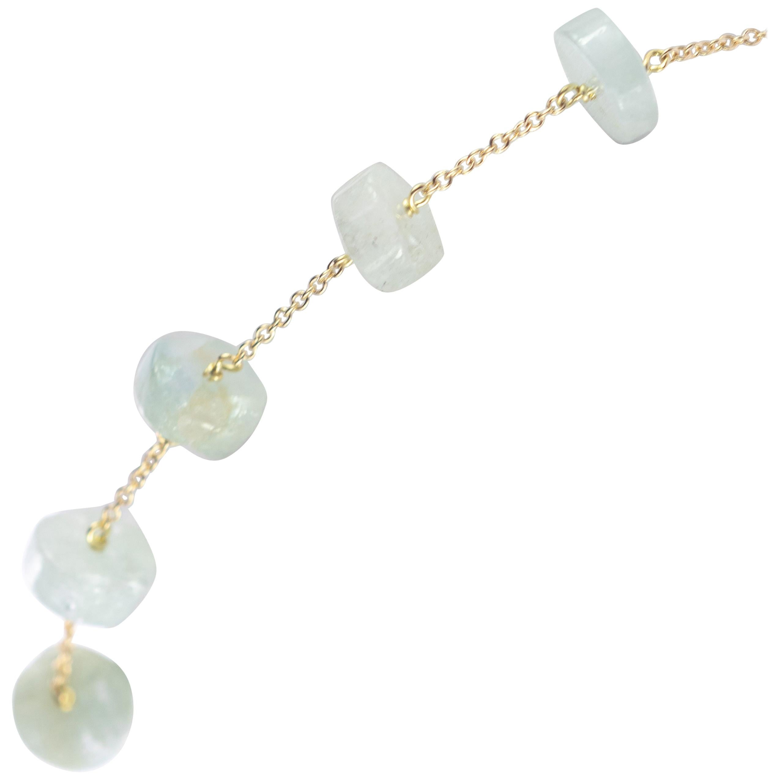 Intini Jewels 18 Karat Yellow Gold Chain Aquamarine Rondelles Handmade Bracelet For Sale