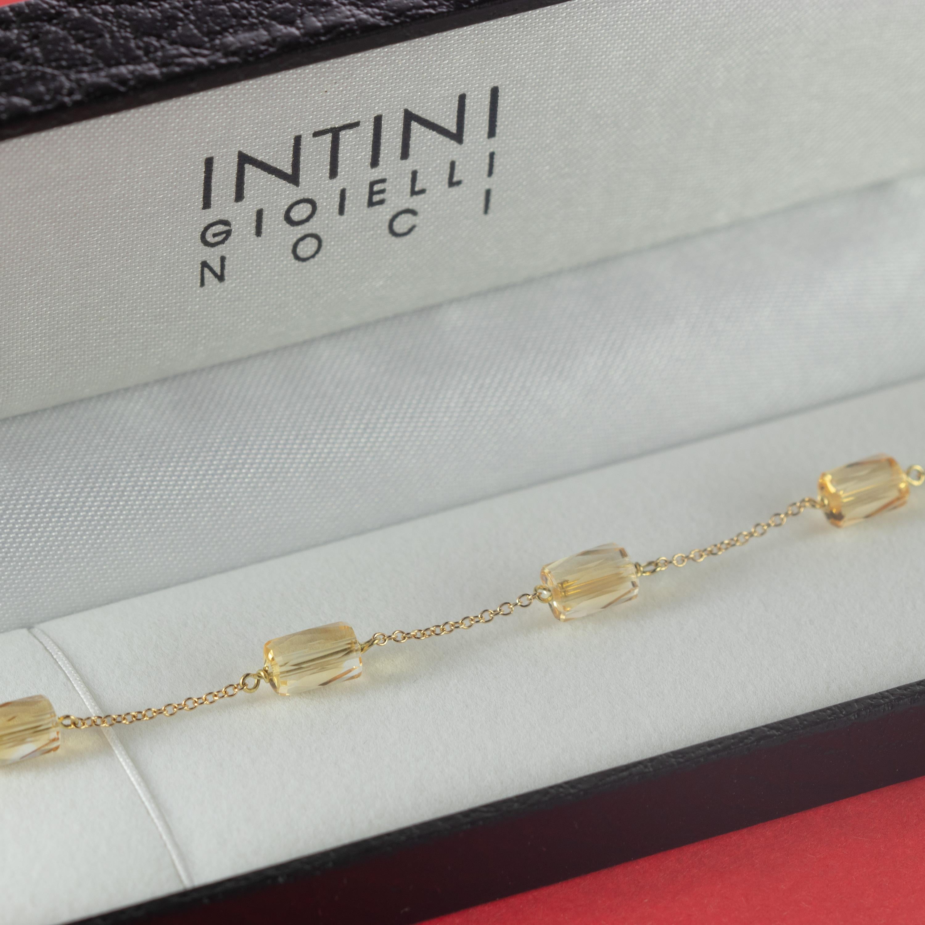 Intini Jewels 18 Karat Yellow Gold Chain Citrine Tubets Beads Handmade Bracelet For Sale 1