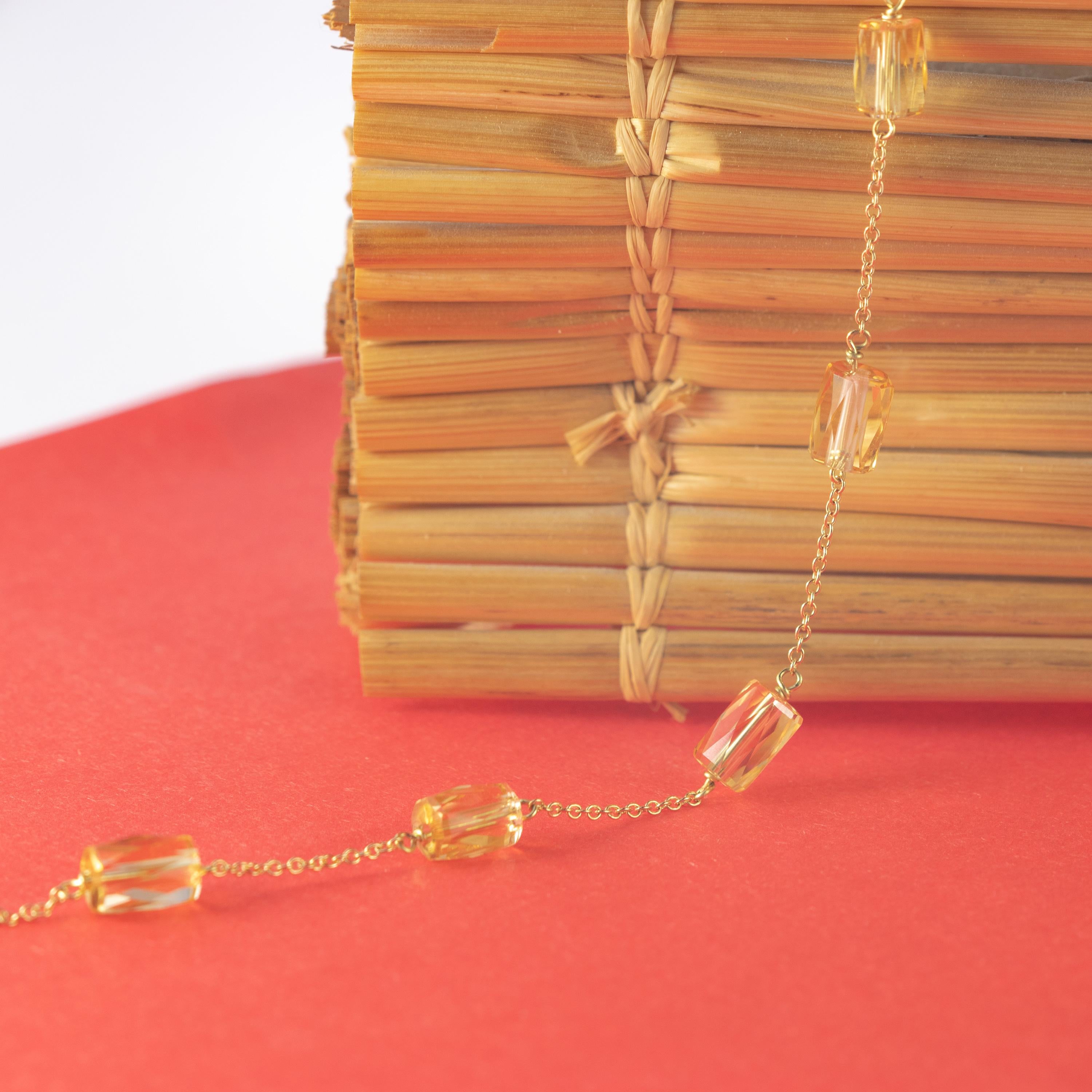 Intini Jewels 18 Karat Yellow Gold Chain Citrine Tubets Beads Handmade Bracelet In New Condition For Sale In Milano, IT