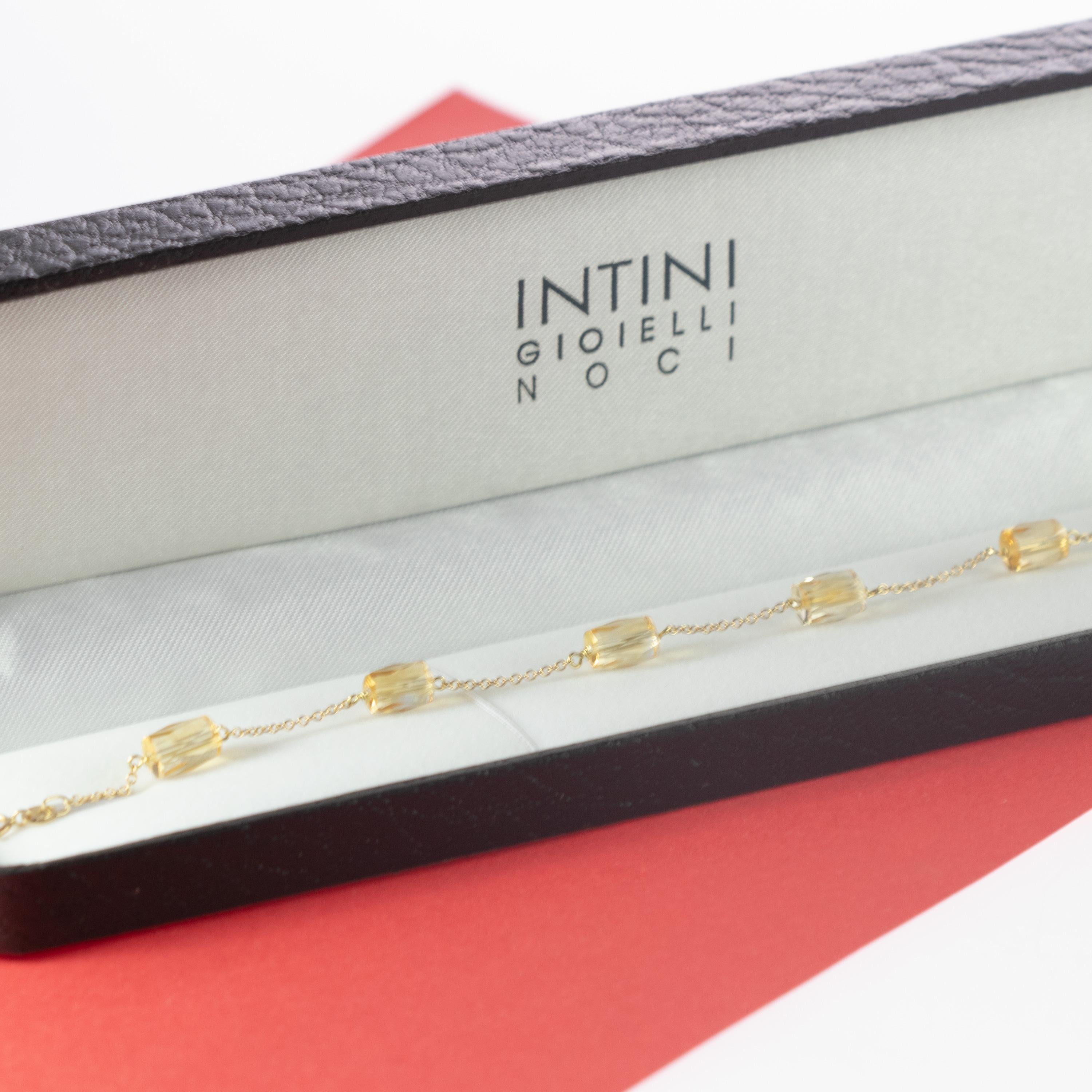 Women's Intini Jewels 18 Karat Yellow Gold Chain Citrine Tubets Beads Handmade Bracelet For Sale