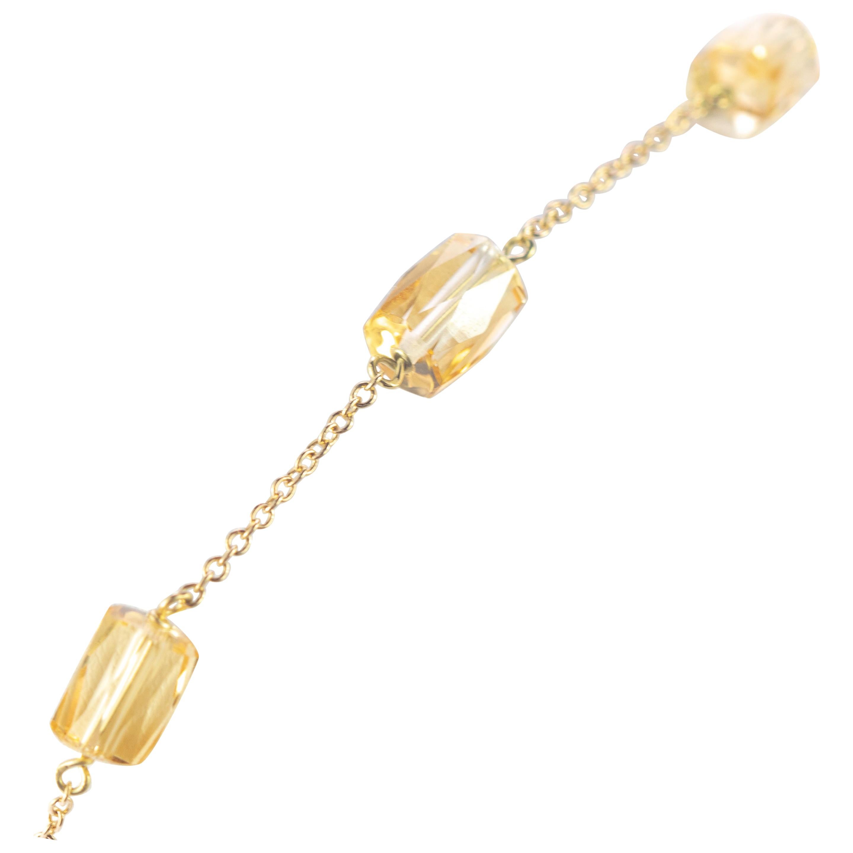 Intini Jewels 18 Karat Yellow Gold Chain Citrine Tubets Beads Handmade Bracelet For Sale