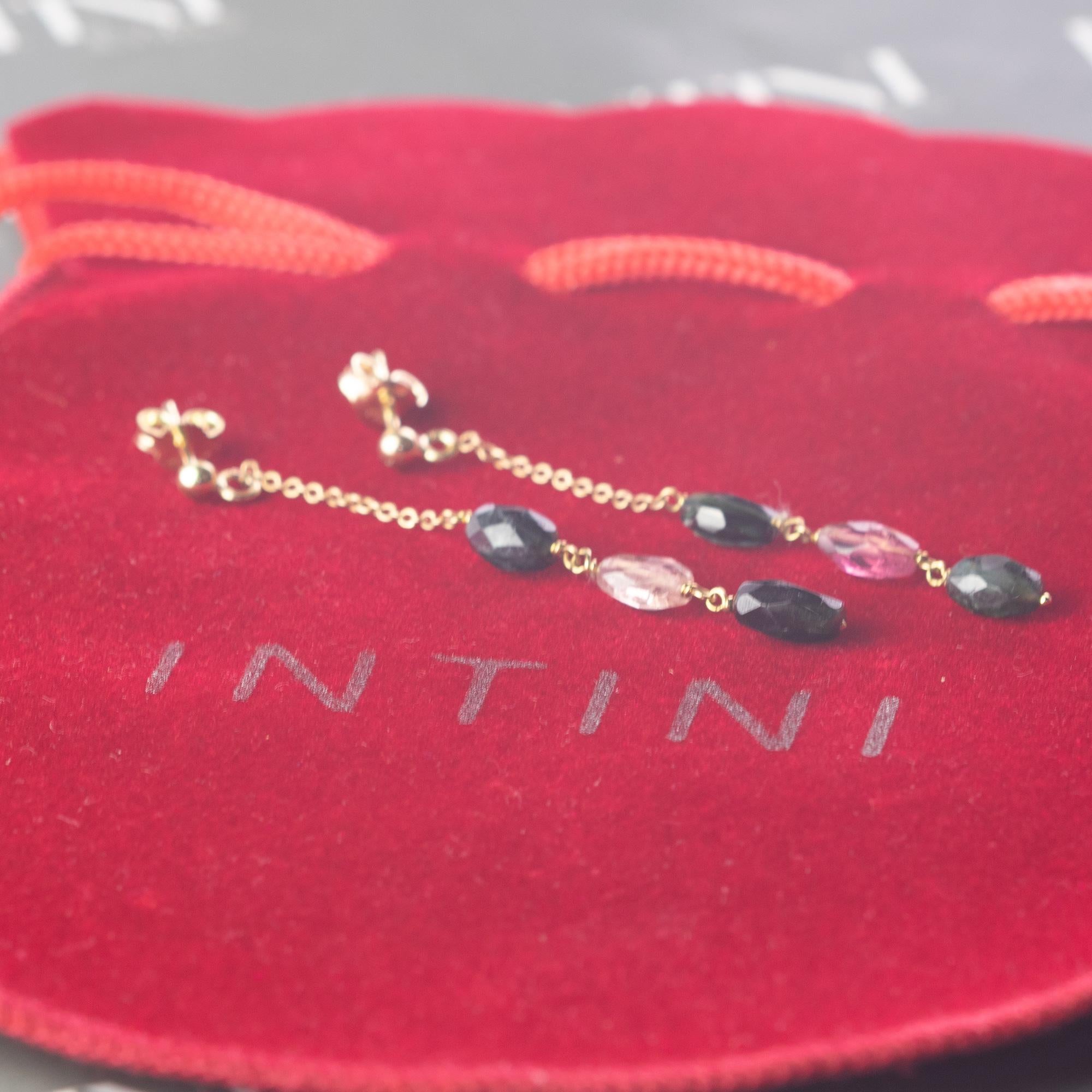 Modern Intini Jewels 18 Karat Yellow Gold Chain Tourmaline Oval Drop Dangle Earrings For Sale