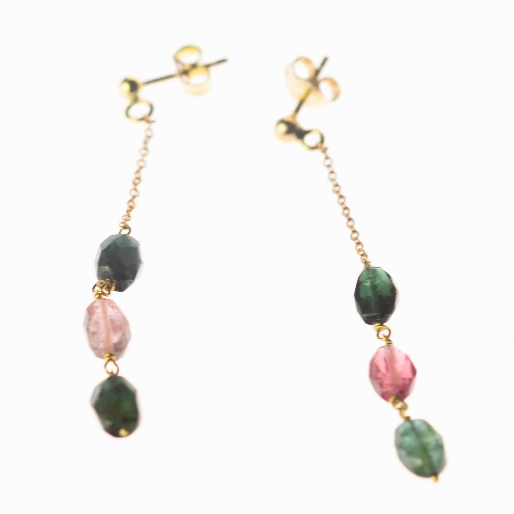 Oval Cut Intini Jewels 18 Karat Yellow Gold Chain Tourmaline Oval Drop Dangle Earrings For Sale