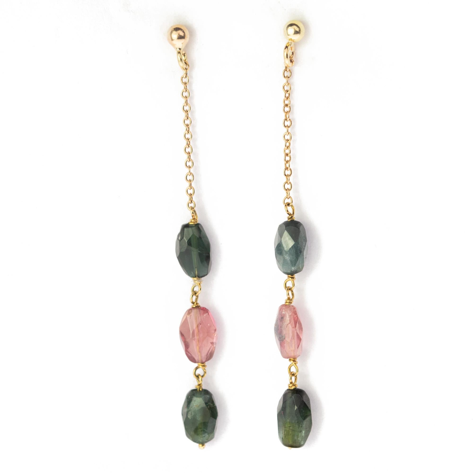Intini Jewels 18 Karat Yellow Gold Chain Tourmaline Oval Drop Dangle Earrings In New Condition For Sale In Milano, IT