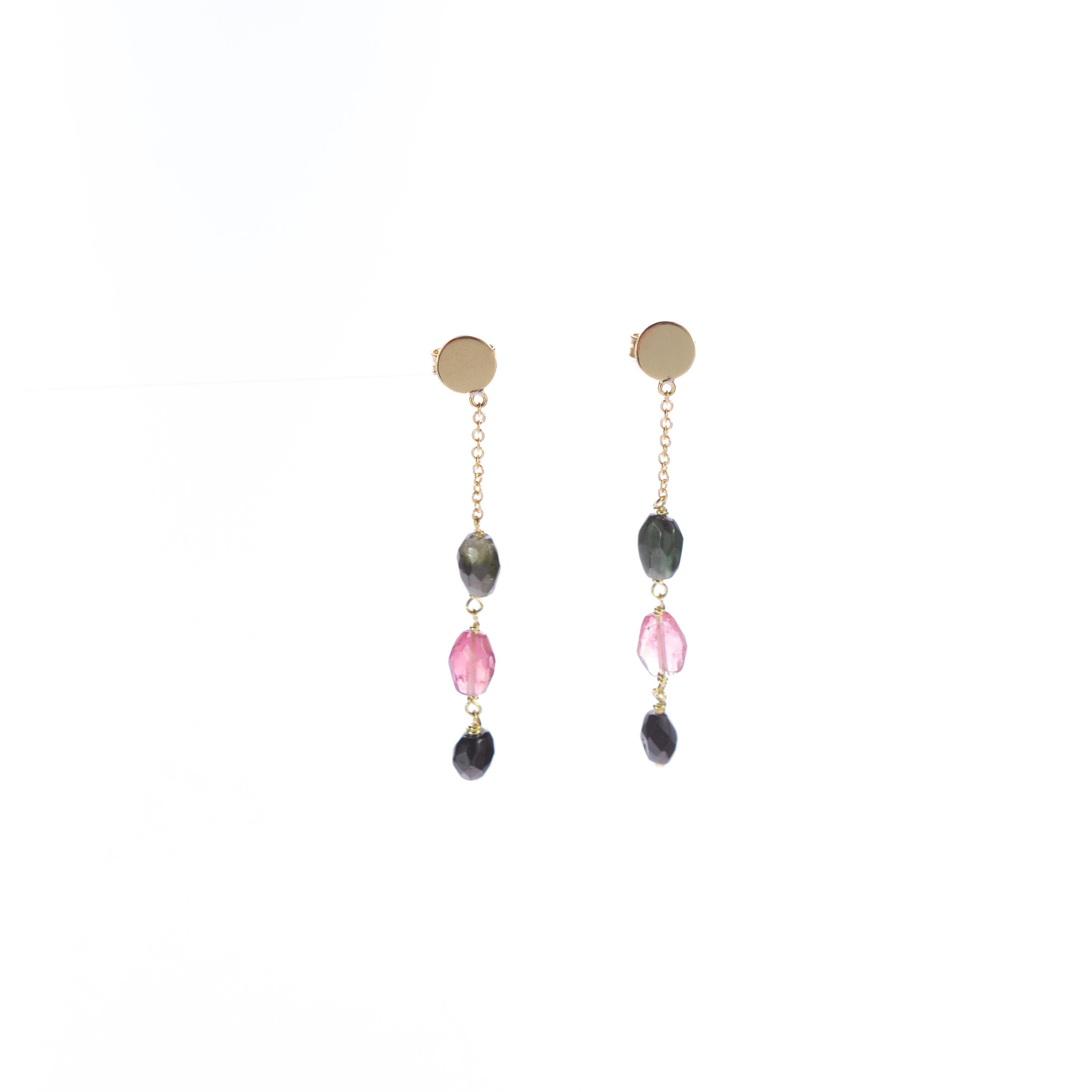 Pendants d'oreilles pendants Intini Jewels en or jaune 18 carats avec chaîne et tourmaline ovale en vente 2