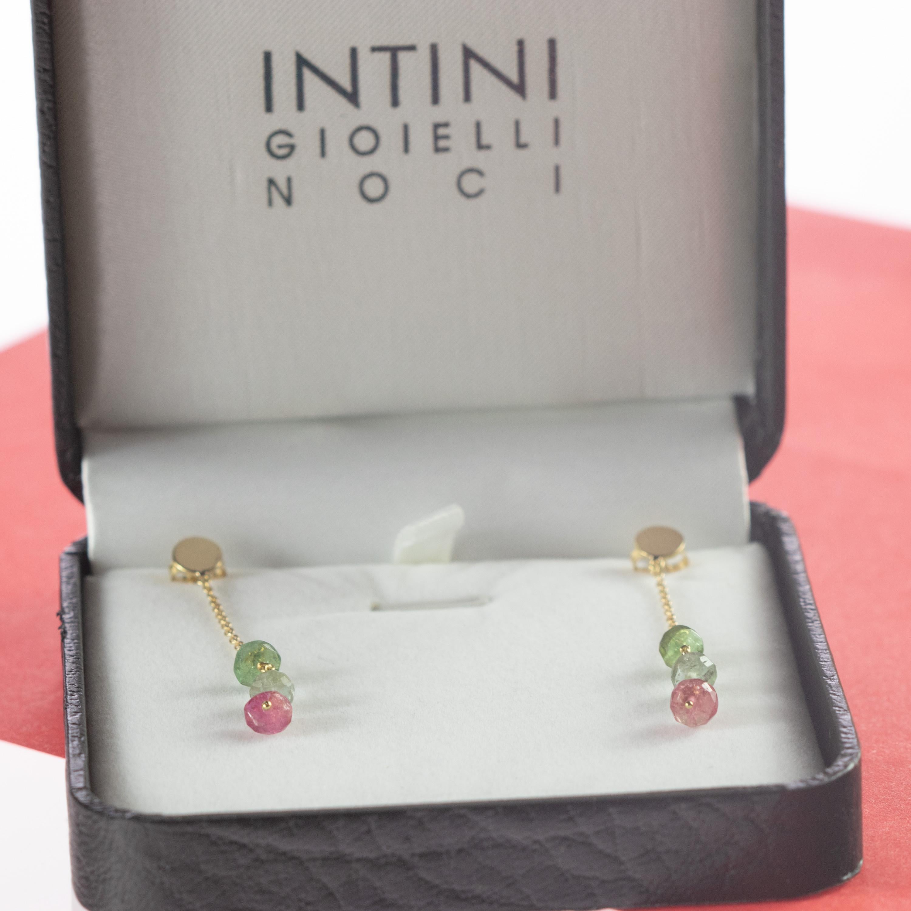 Intini Jewels 18 Karat Yellow Gold Chain Tourmaline Rondelles Drop Chic Earrings For Sale 1