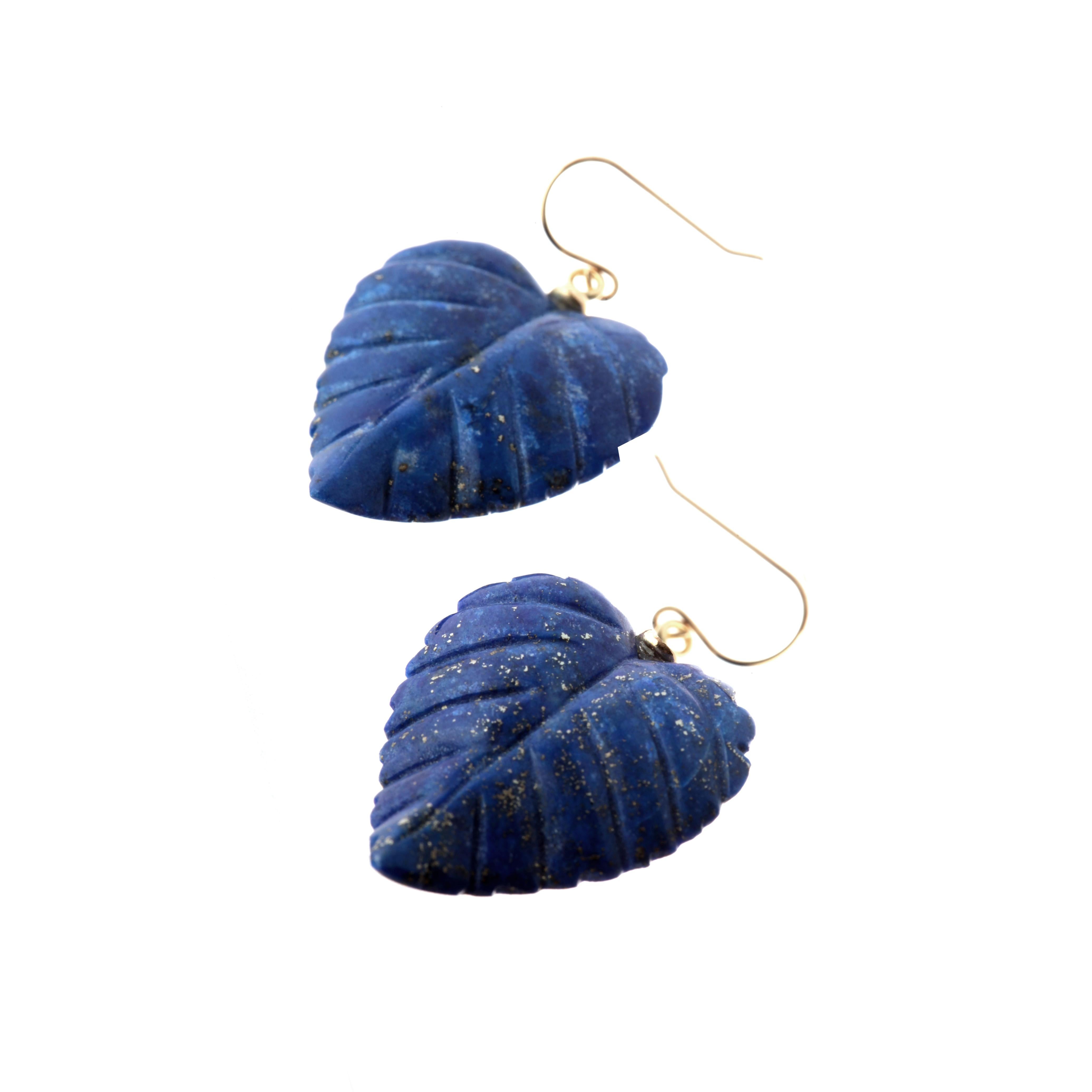 Intini Jewels 18 Karat Yellow Gold Lapis Lazuli Leaf Leaves Drop Modern Earrings In New Condition For Sale In Milano, IT