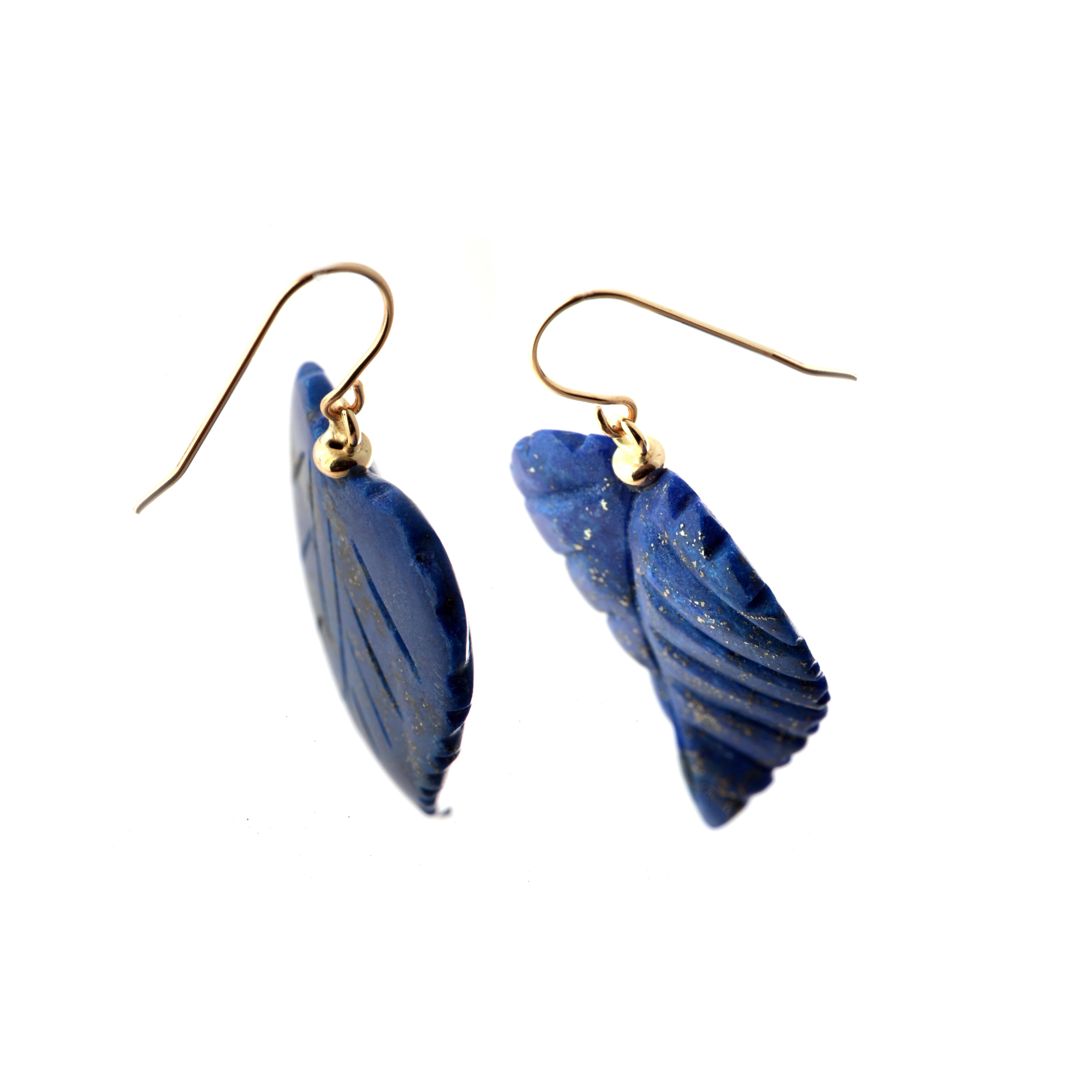 Women's Intini Jewels 18 Karat Yellow Gold Lapis Lazuli Leaf Leaves Drop Modern Earrings For Sale