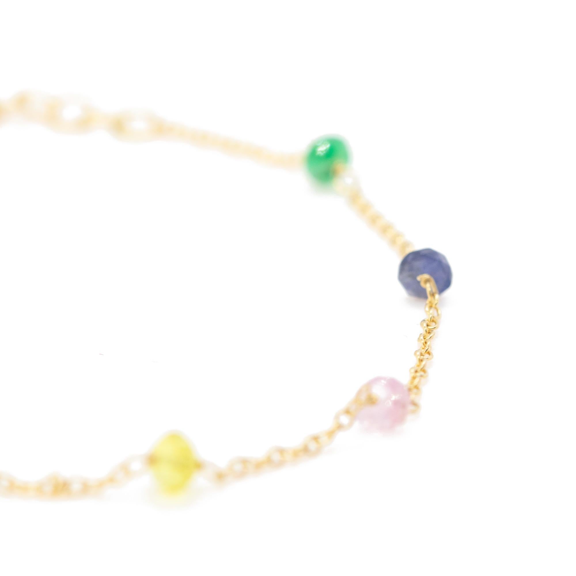 Intini Jewels Bracelet chaîne en or jaune 18 carats et saphirs multicolores, fait à la main en vente 8