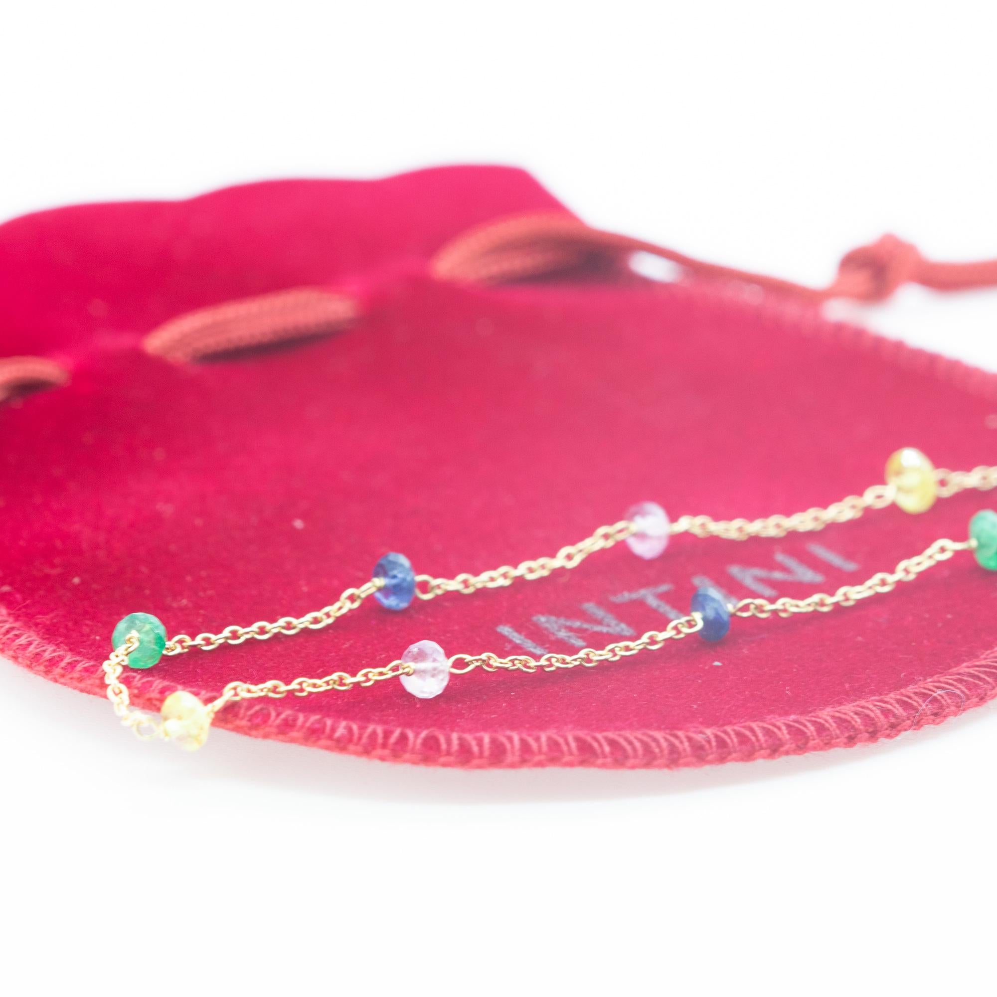 Intini Jewels Bracelet chaîne en or jaune 18 carats et saphirs multicolores, fait à la main en vente 9