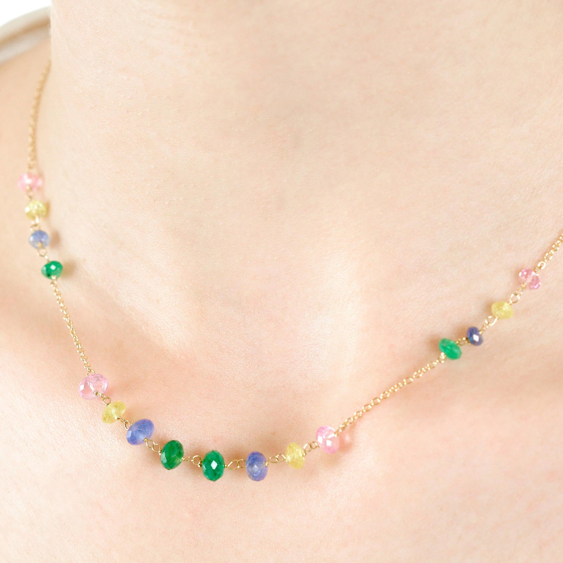 Intini Jewels Bracelet chaîne en or jaune 18 carats et saphirs multicolores, fait à la main en vente 10