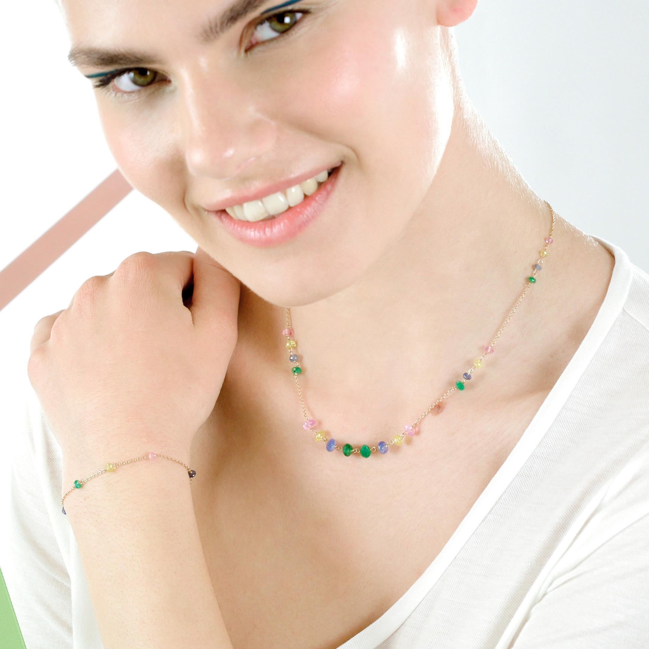 Intini Jewels Bracelet chaîne en or jaune 18 carats et saphirs multicolores, fait à la main en vente 12