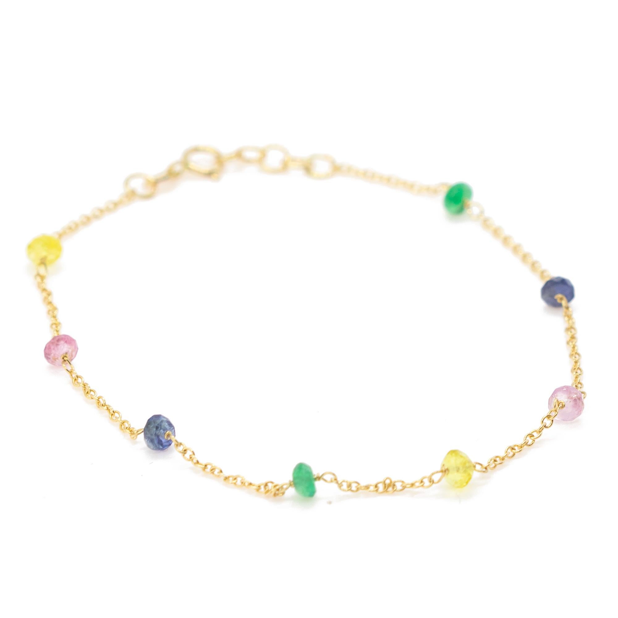 Intini Jewels Bracelet chaîne en or jaune 18 carats et saphirs multicolores, fait à la main en vente 1