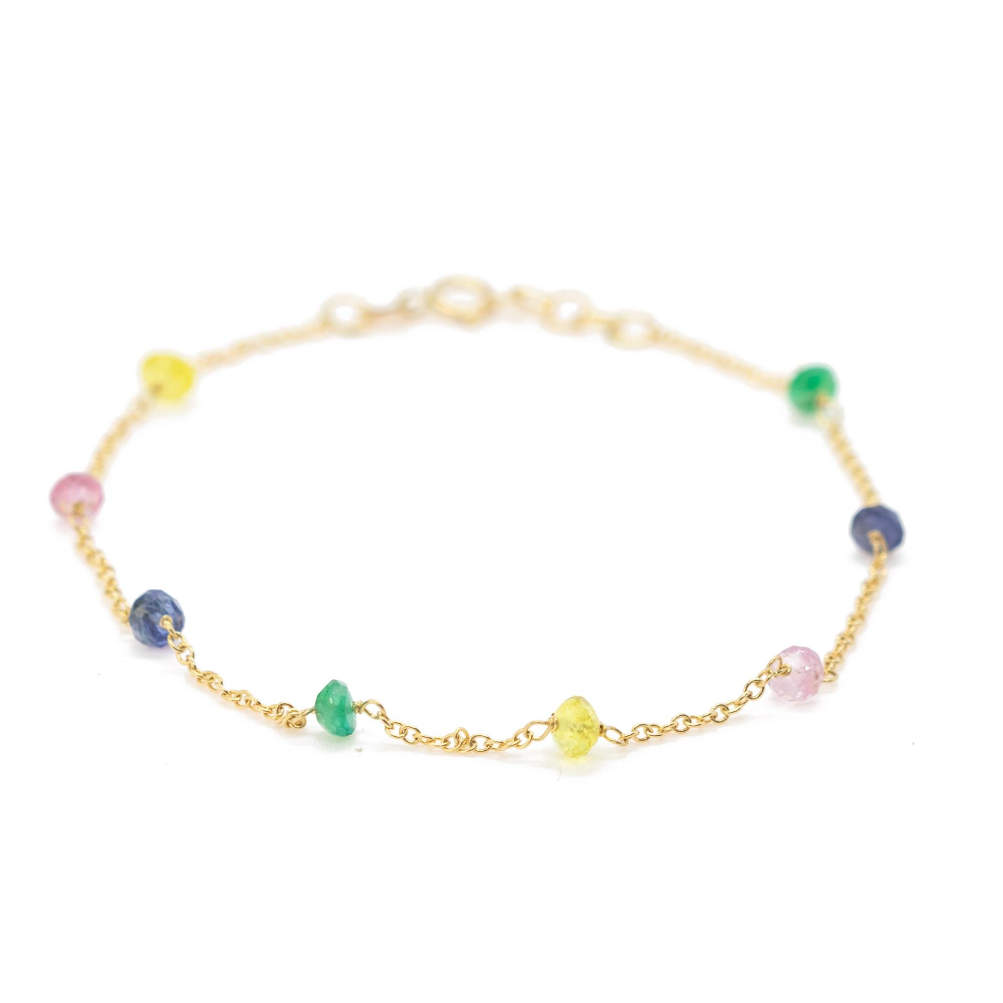 Intini Jewels Bracelet chaîne en or jaune 18 carats et saphirs multicolores, fait à la main en vente 2